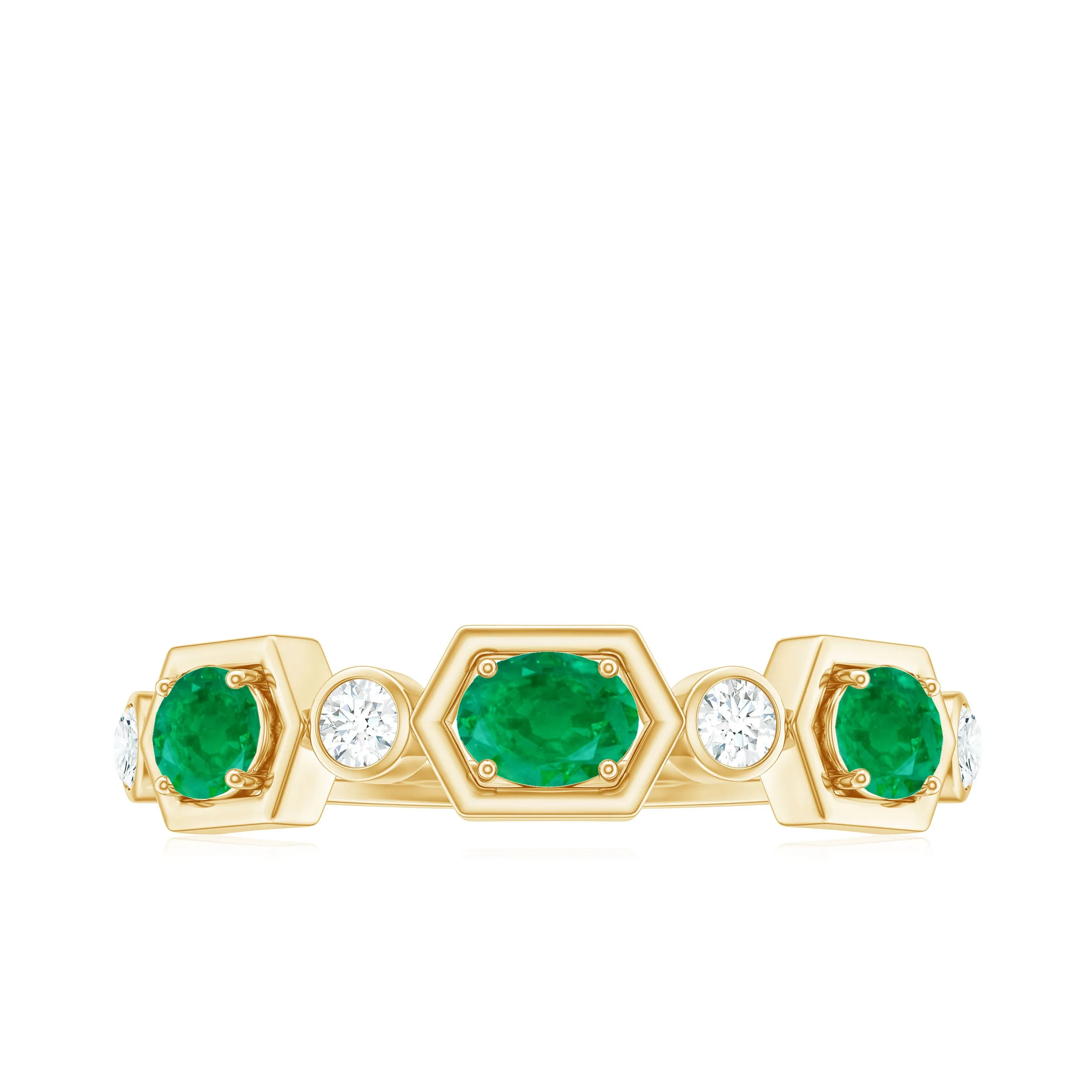 Oval Cut Emerald and Diamond Half Eternity Ring