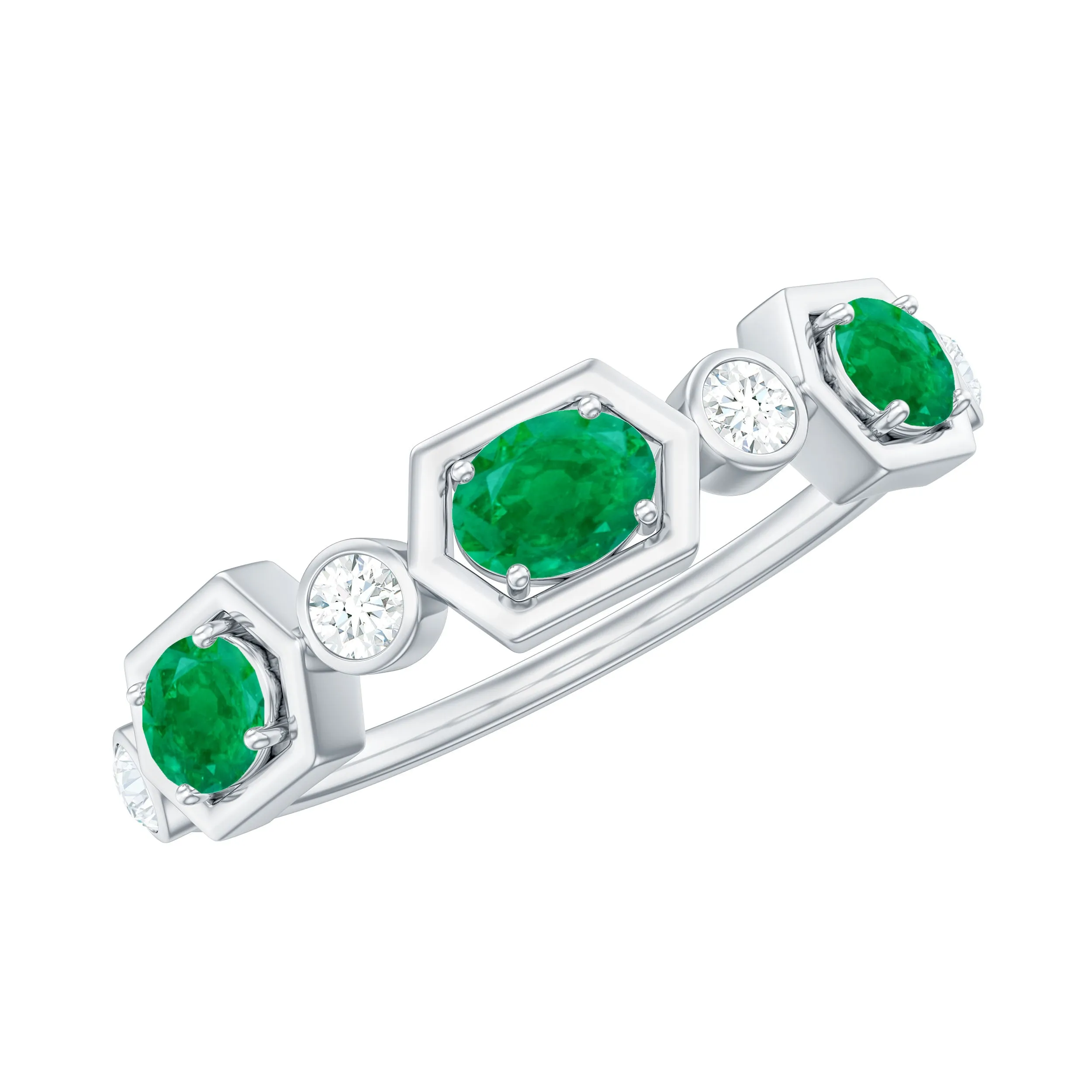 Oval Cut Emerald and Diamond Half Eternity Ring