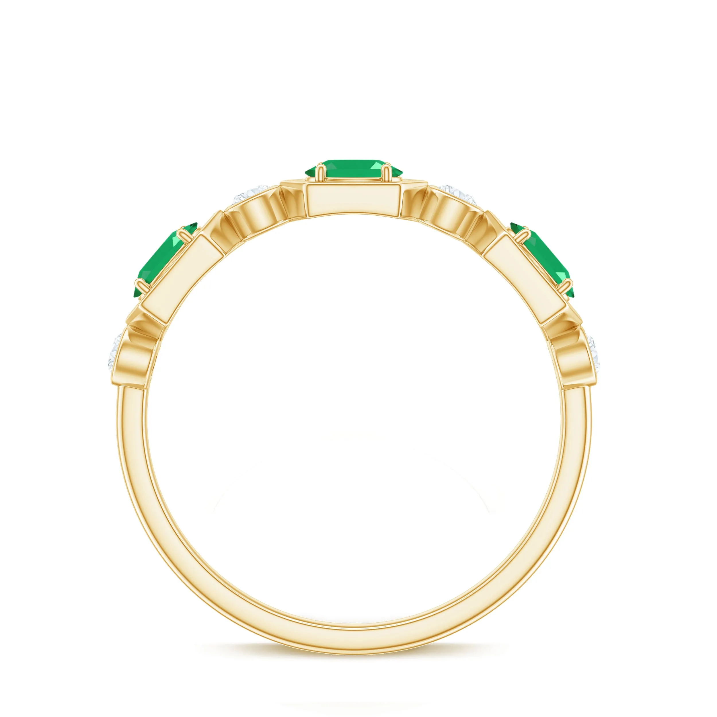 Oval Cut Emerald and Diamond Half Eternity Ring