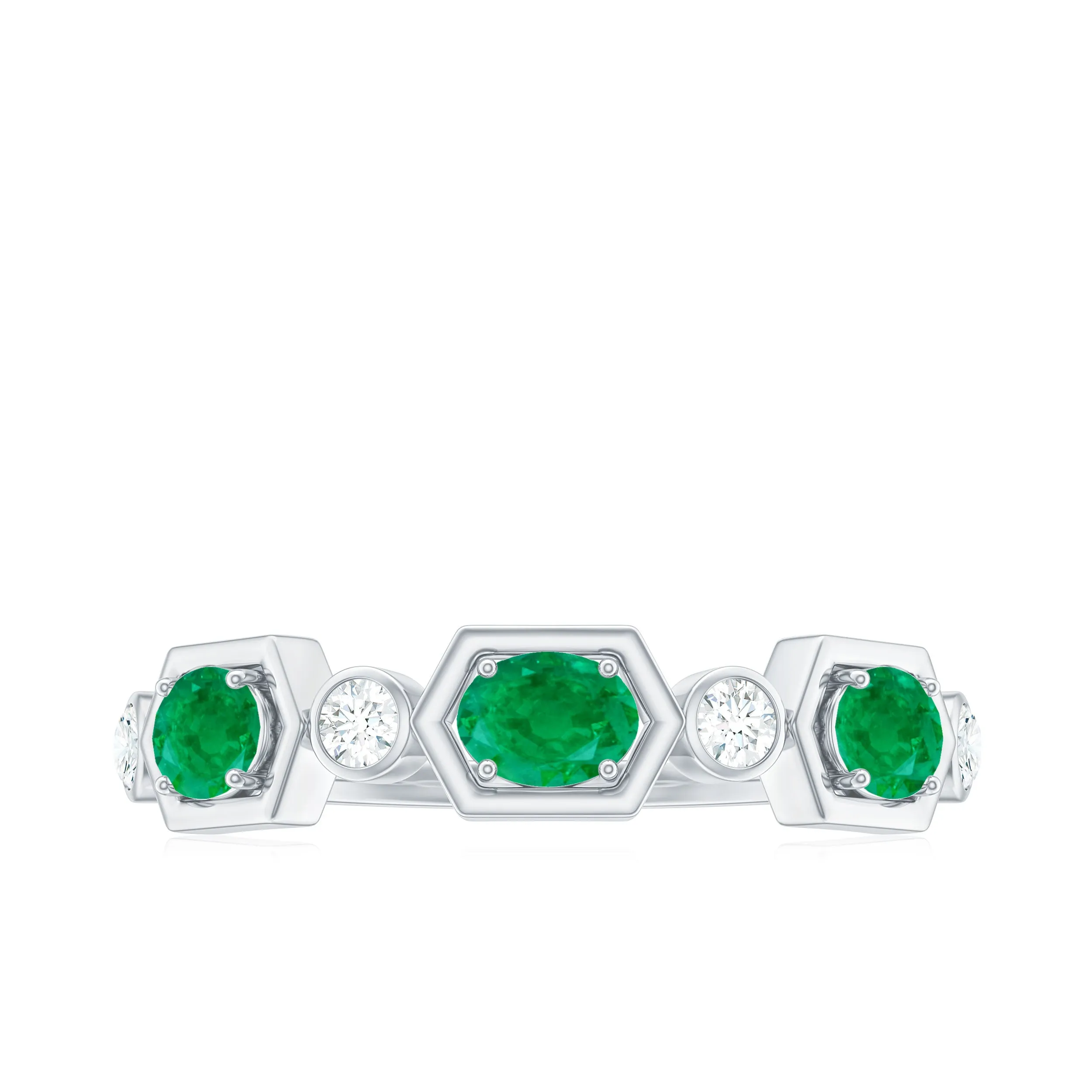 Oval Cut Emerald and Diamond Half Eternity Ring