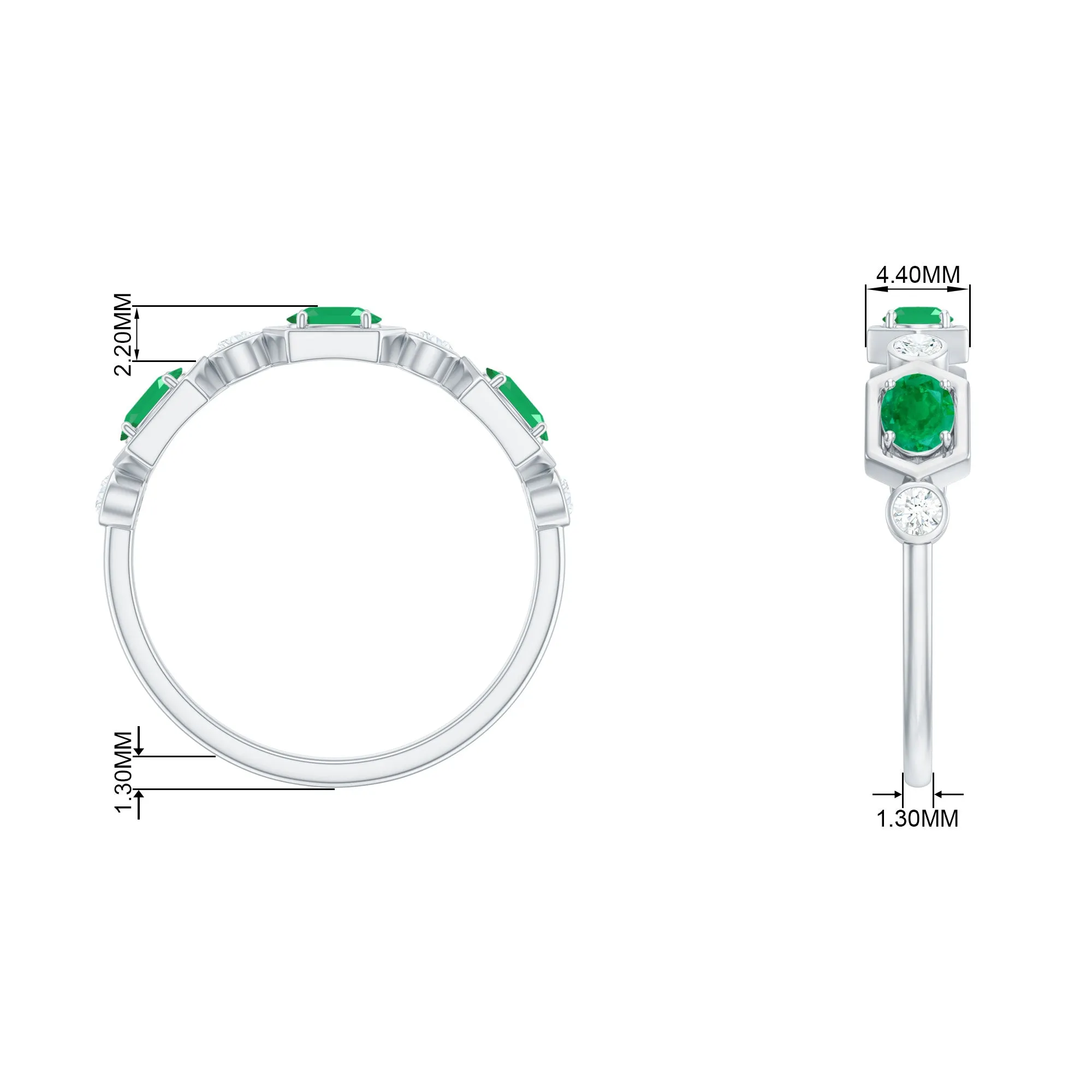 Oval Cut Emerald and Diamond Half Eternity Ring