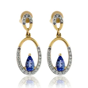 Oval Earrings with Pear Shape Tanzanite & Diamonds