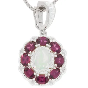 Oval White Opal Sterling Silver Pendant with Accent