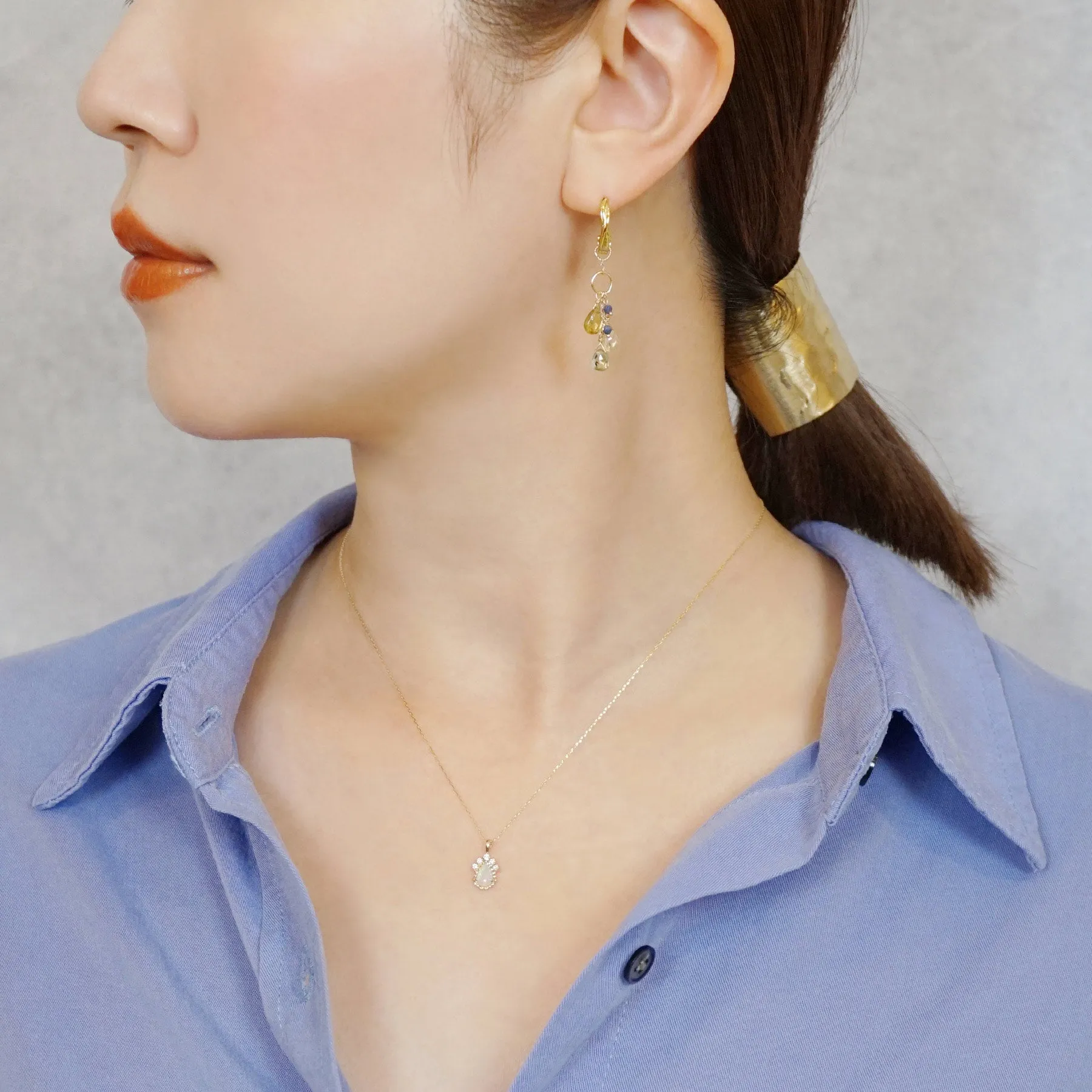 [Palette] 10K Multicolor Zircon Dew Drop Charms (Yellow Gold)