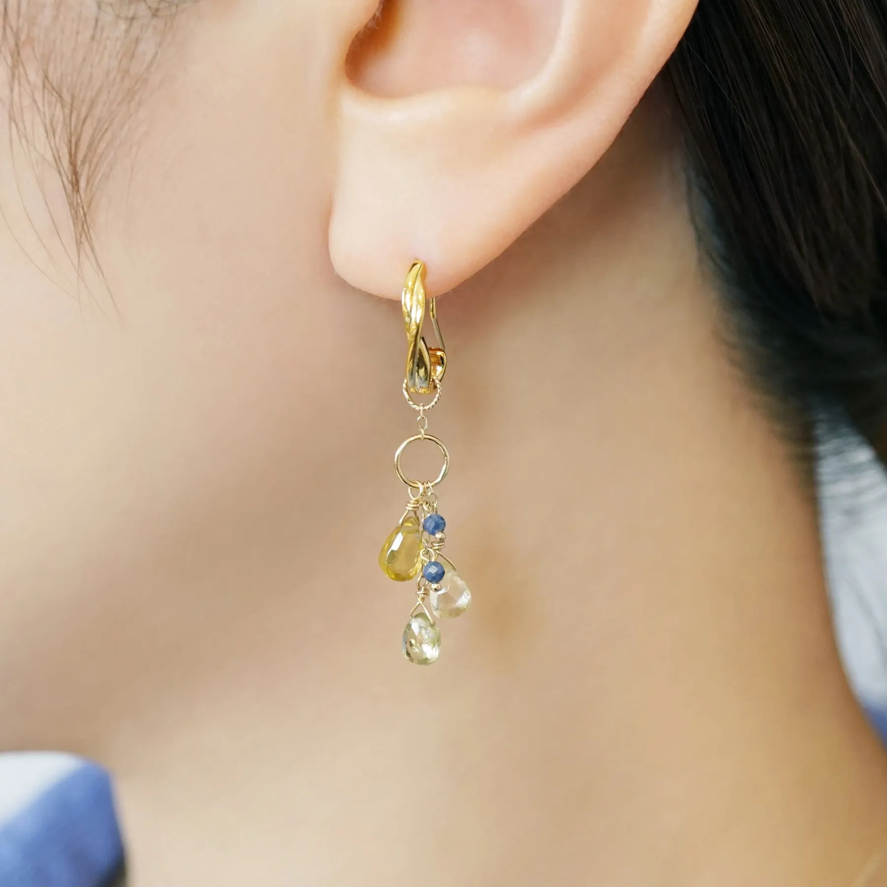 [Palette] 10K Multicolor Zircon Dew Drop Charms (Yellow Gold)