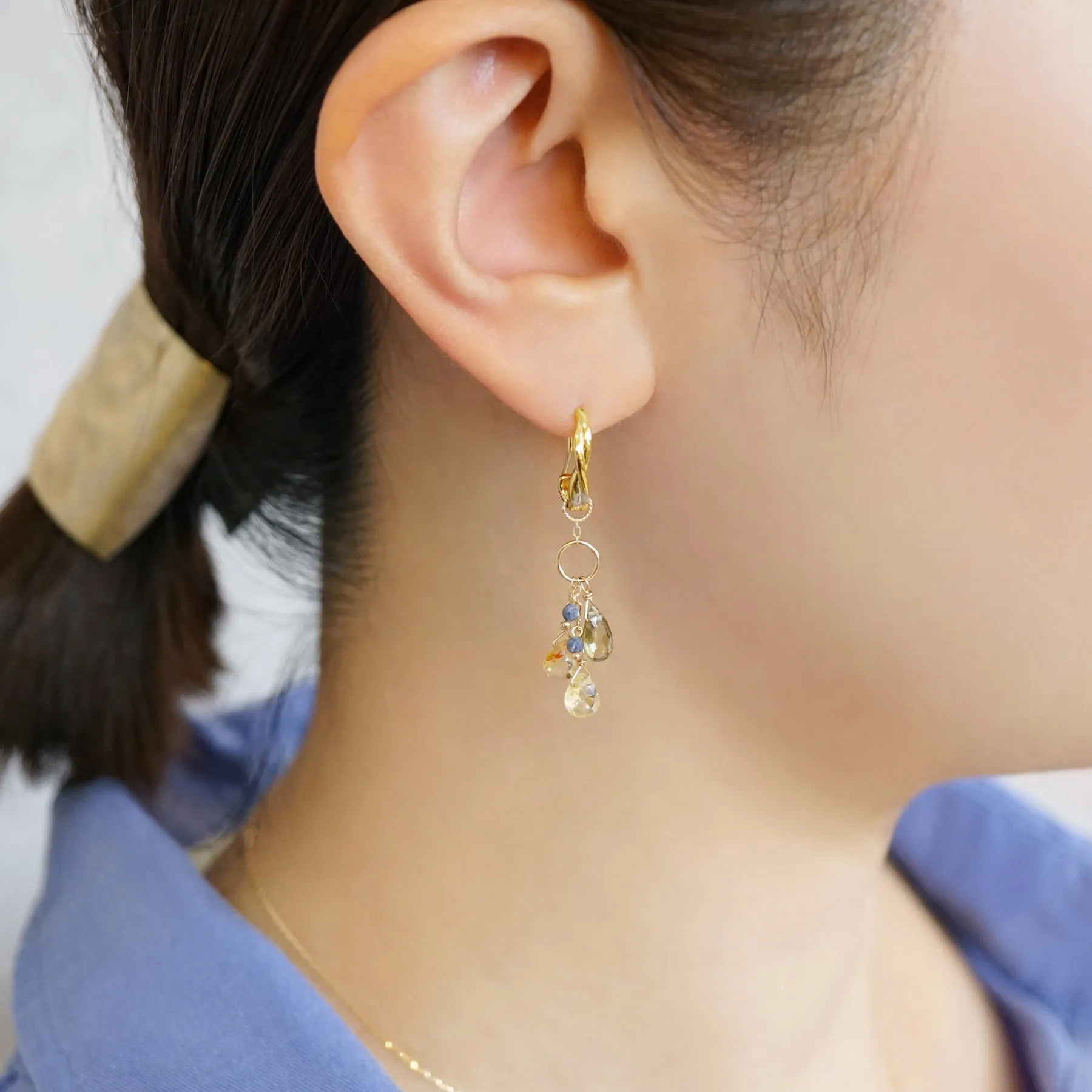 [Palette] 10K Multicolor Zircon Dew Drop Charms (Yellow Gold)