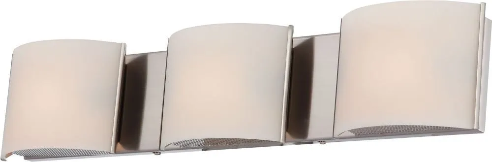 Pandora 3 Light Vanity In Satin Nickel and White Opal Glass