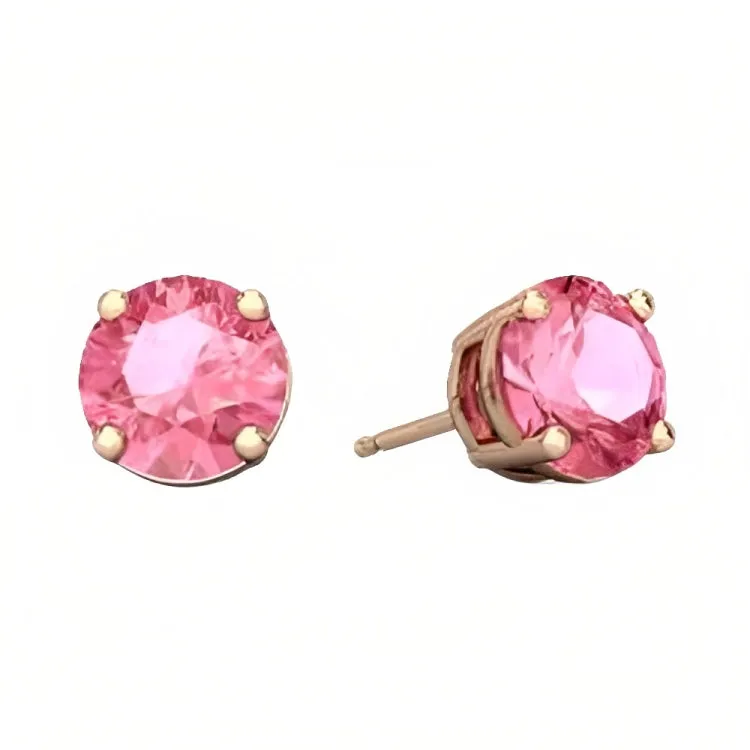 Paris Jewelry 18k Rose Gold 2 Pair Created Tourmaline 6mm Round & Princess Cut Stud Earrings Plated