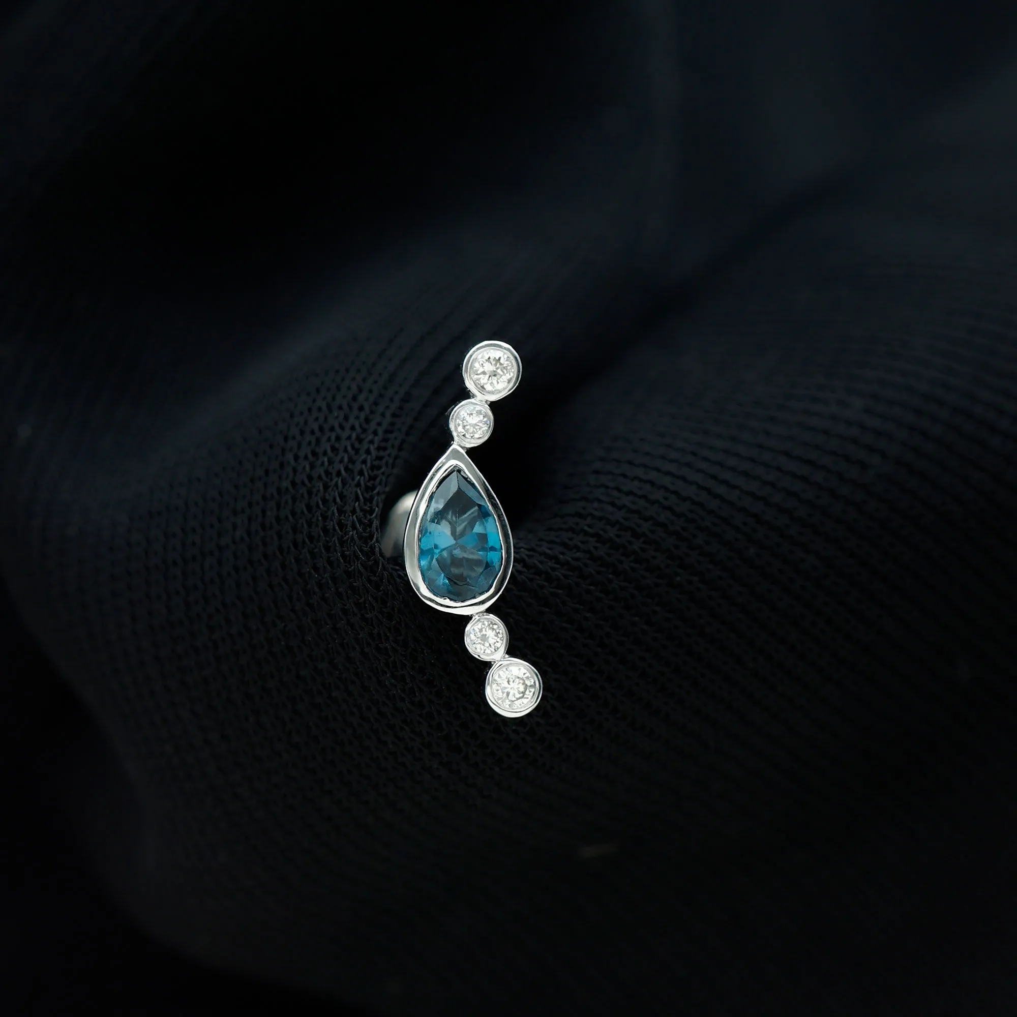 Pear London Blue Topaz Crawler Earring with Moissanite