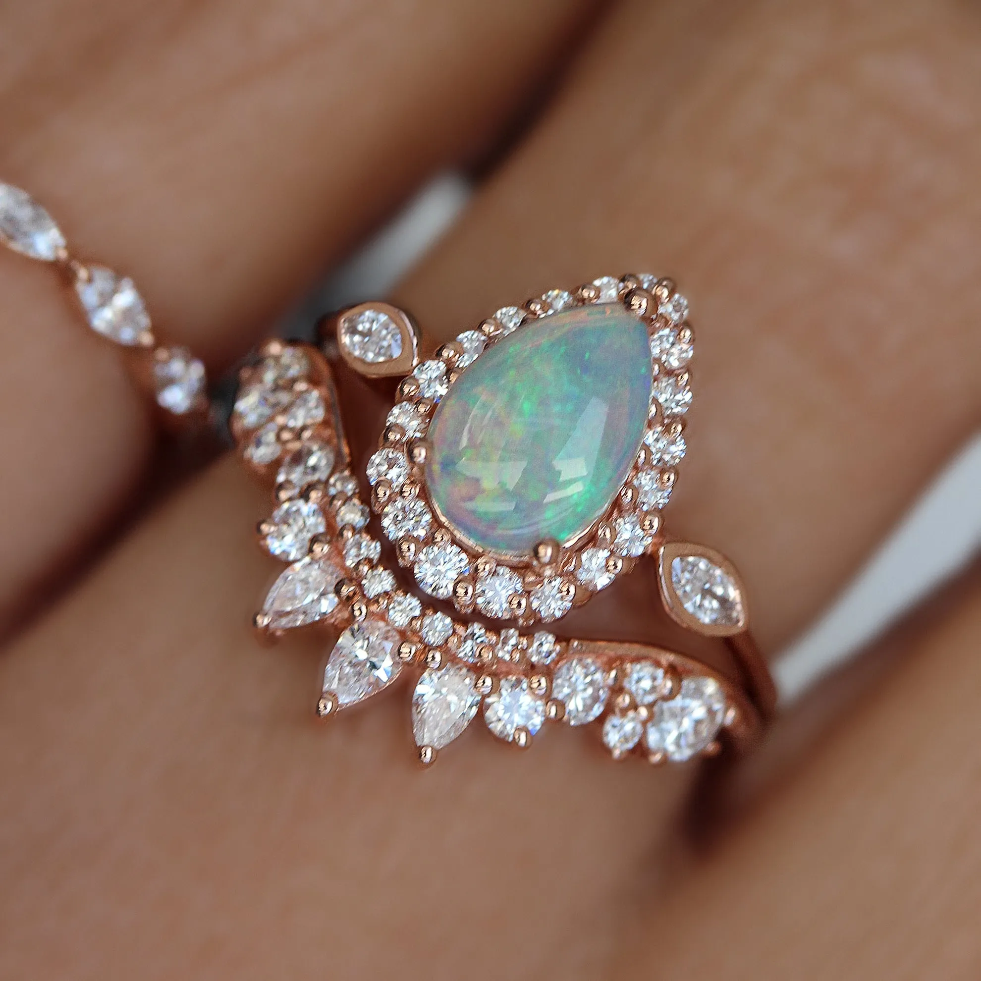 Pear Opal Marquise Diamond Halo Engagement Ring 'Zoe' ♥