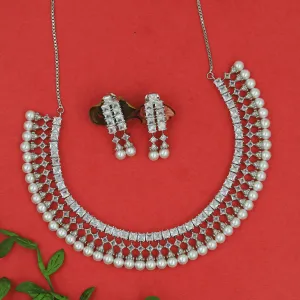 Pearl Round Neck Zircon/AD Necklace Set 16237-69