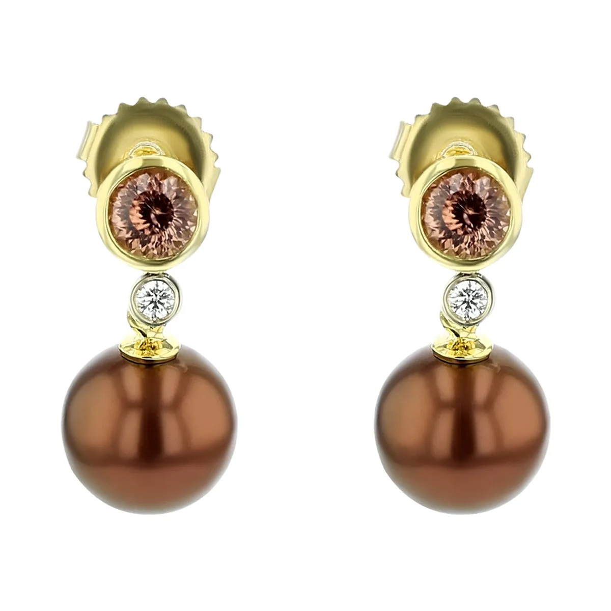 Pearl, Tourmaline and Diamond Drop Earrings