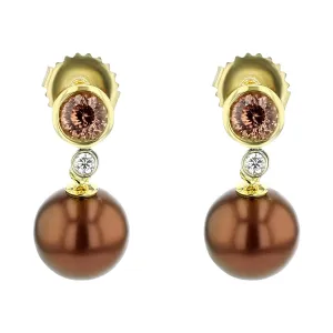 Pearl, Tourmaline and Diamond Drop Earrings