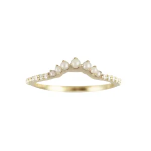 PETITE SEED PEARL TIARA WITH SIDE PAVE DIAMONDS RING