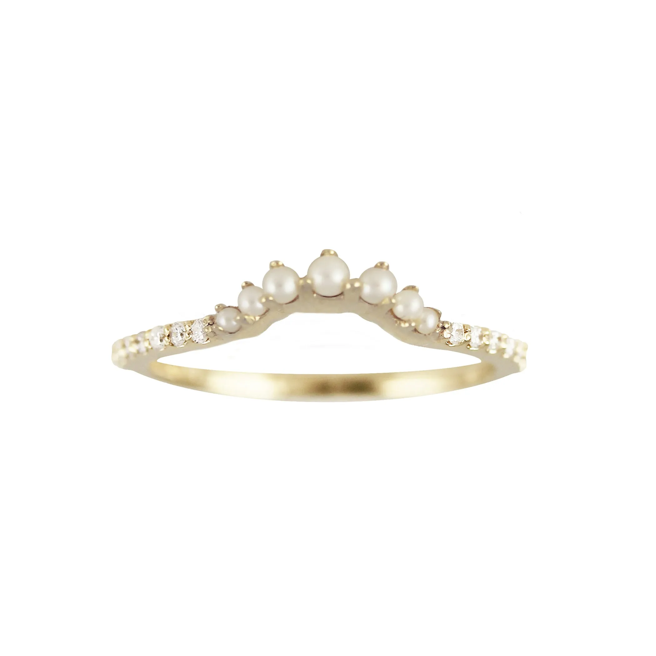 PETITE SEED PEARL TIARA WITH SIDE PAVE DIAMONDS RING