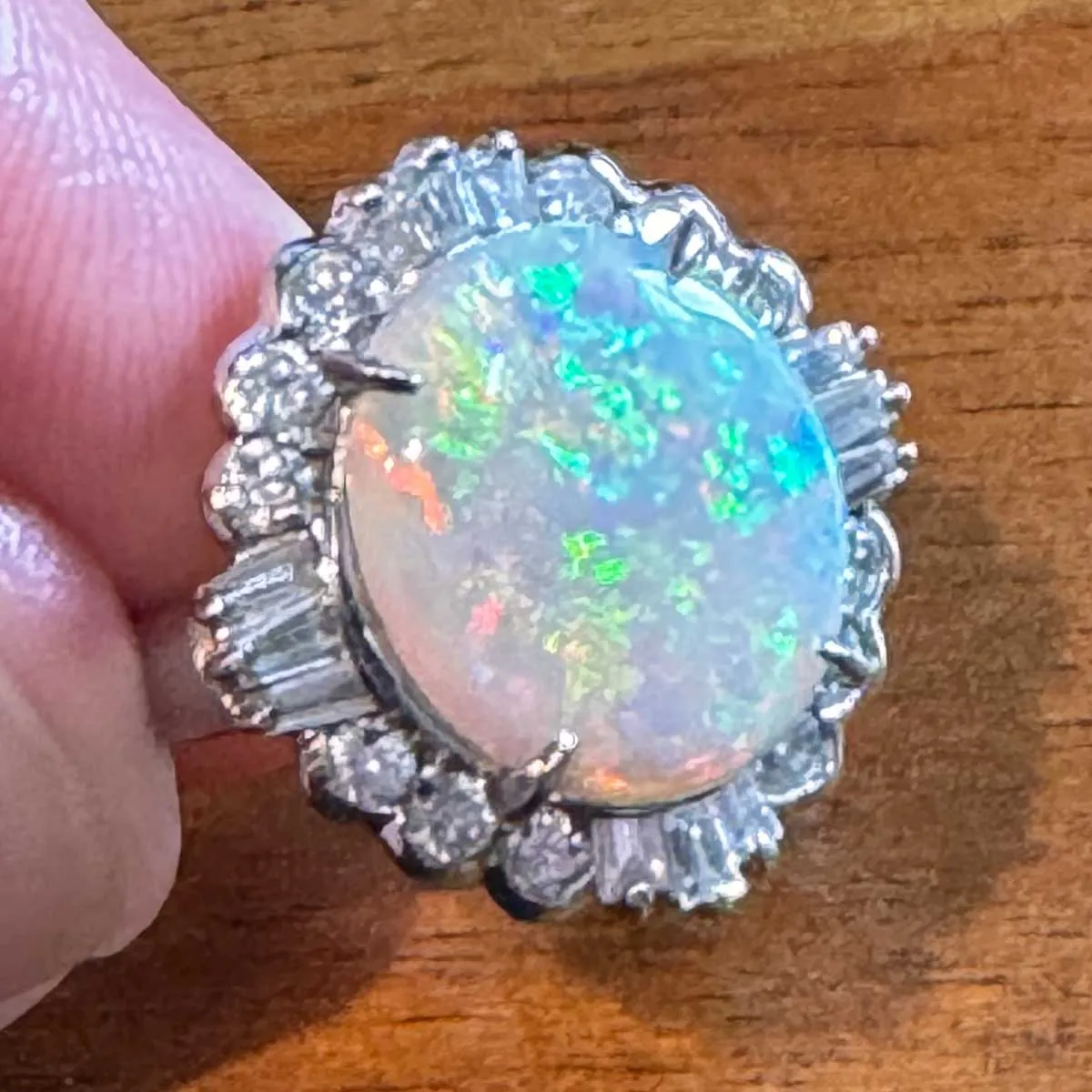 Platinum 3.18ct Opal & Diamond Ring