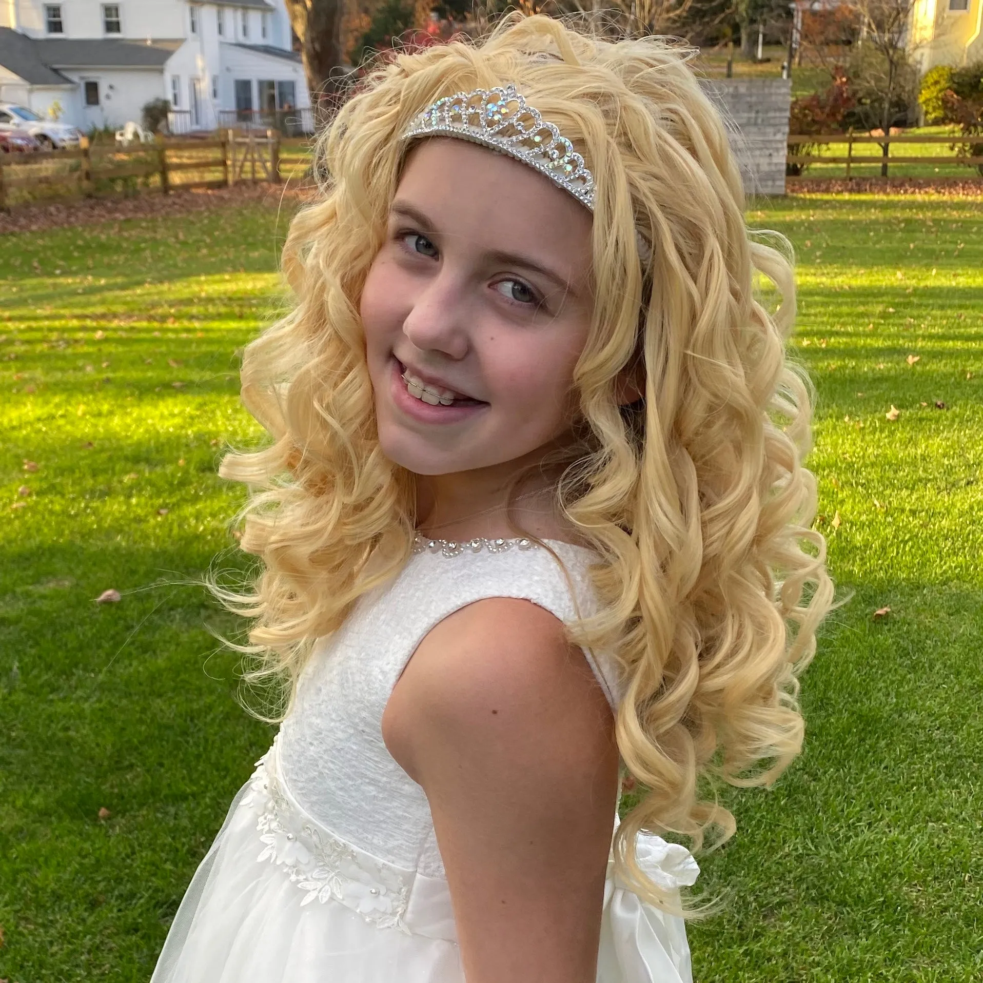 Princess Blonde Hair Extensions with Rhinestone Tiara Headband