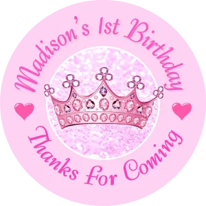 Princess Crown Tiara Pink Birthday Party Favors Personalized Round Stickers Supplies Labels ideas