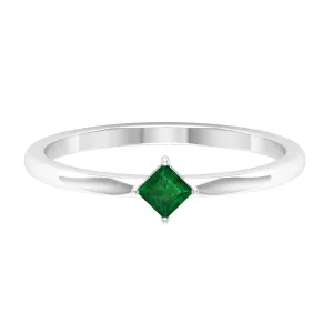 Princess Cut Solitaire Emerald Ring in 4 Prong Diagonal Setting