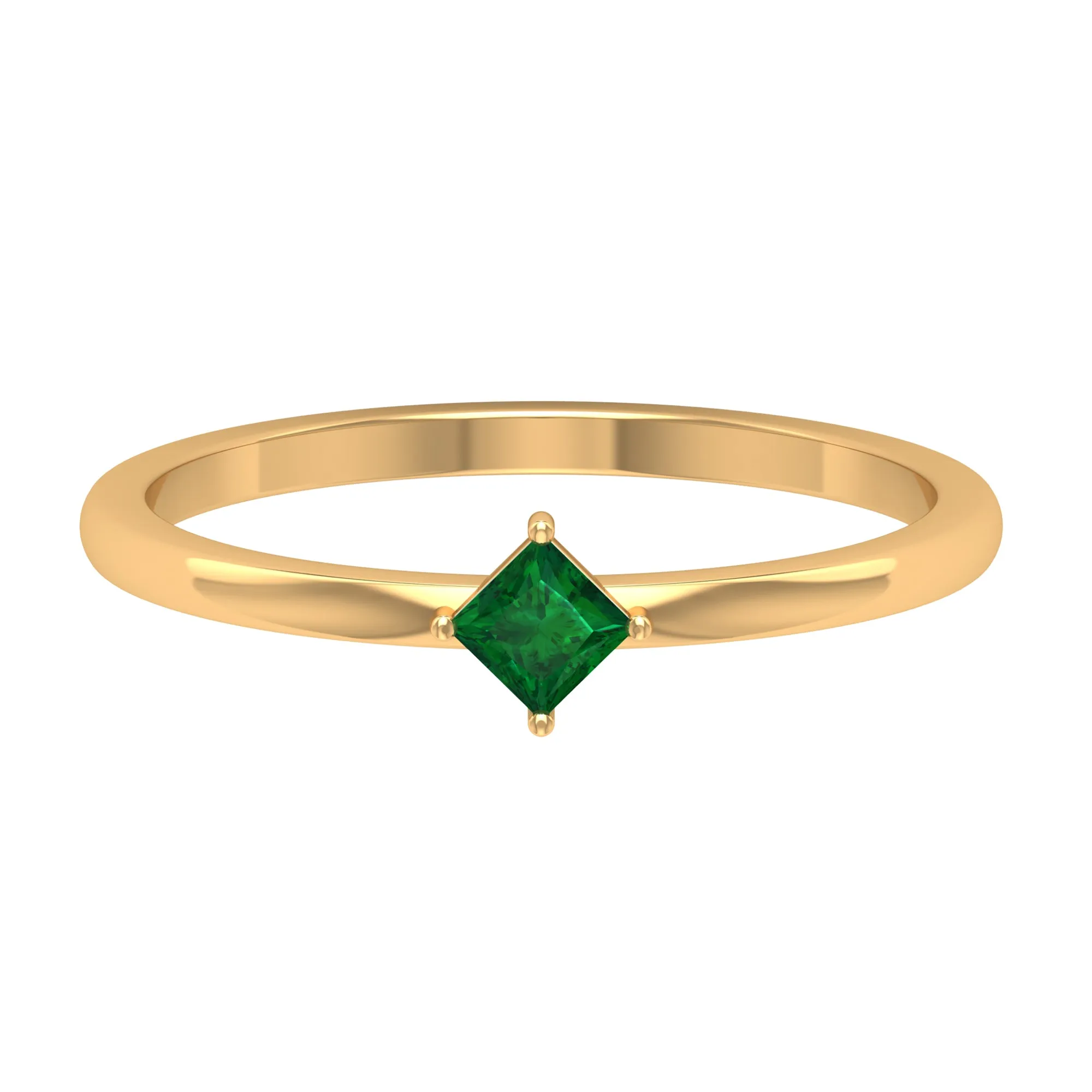 Princess Cut Solitaire Emerald Ring in 4 Prong Diagonal Setting
