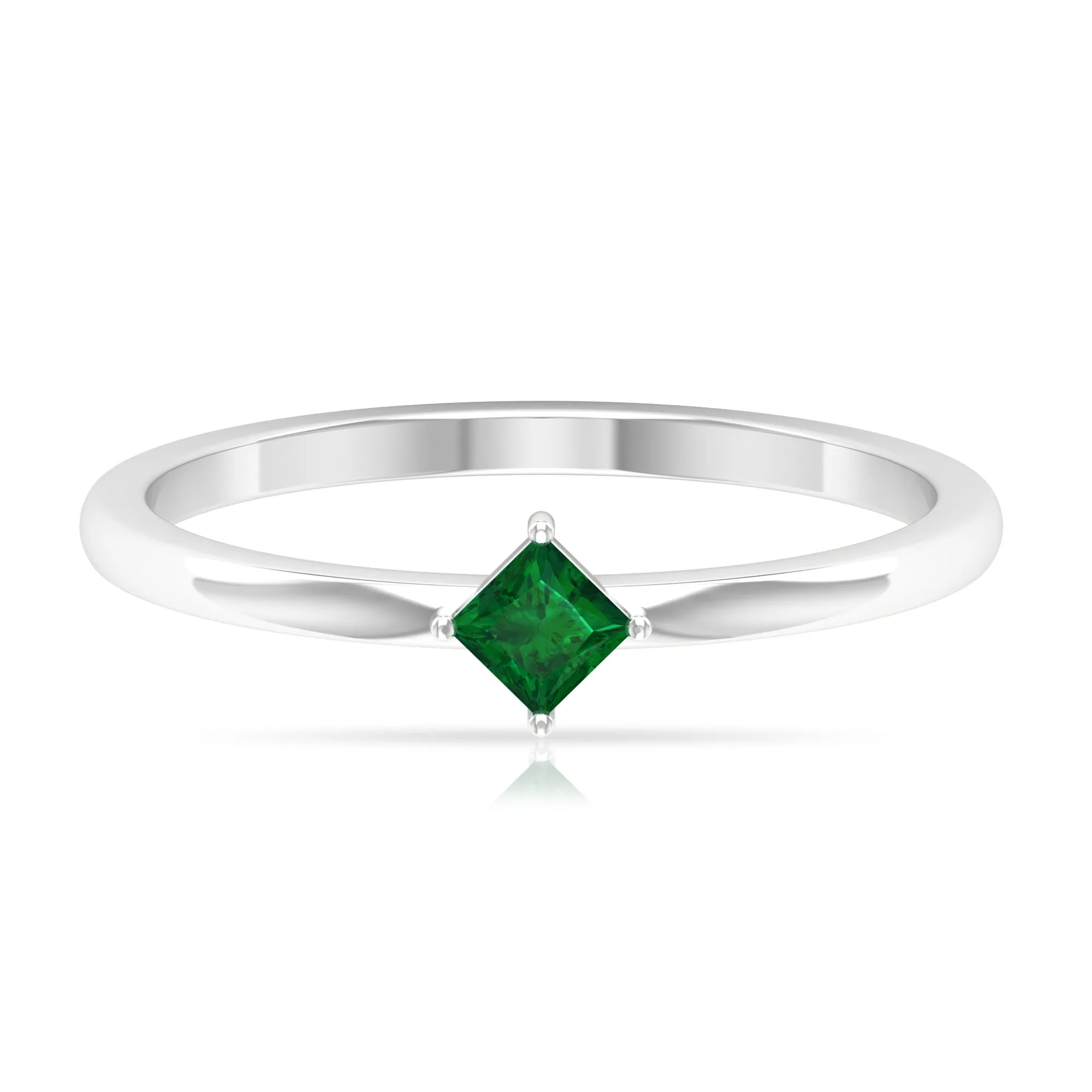 Princess Cut Solitaire Emerald Ring in 4 Prong Diagonal Setting