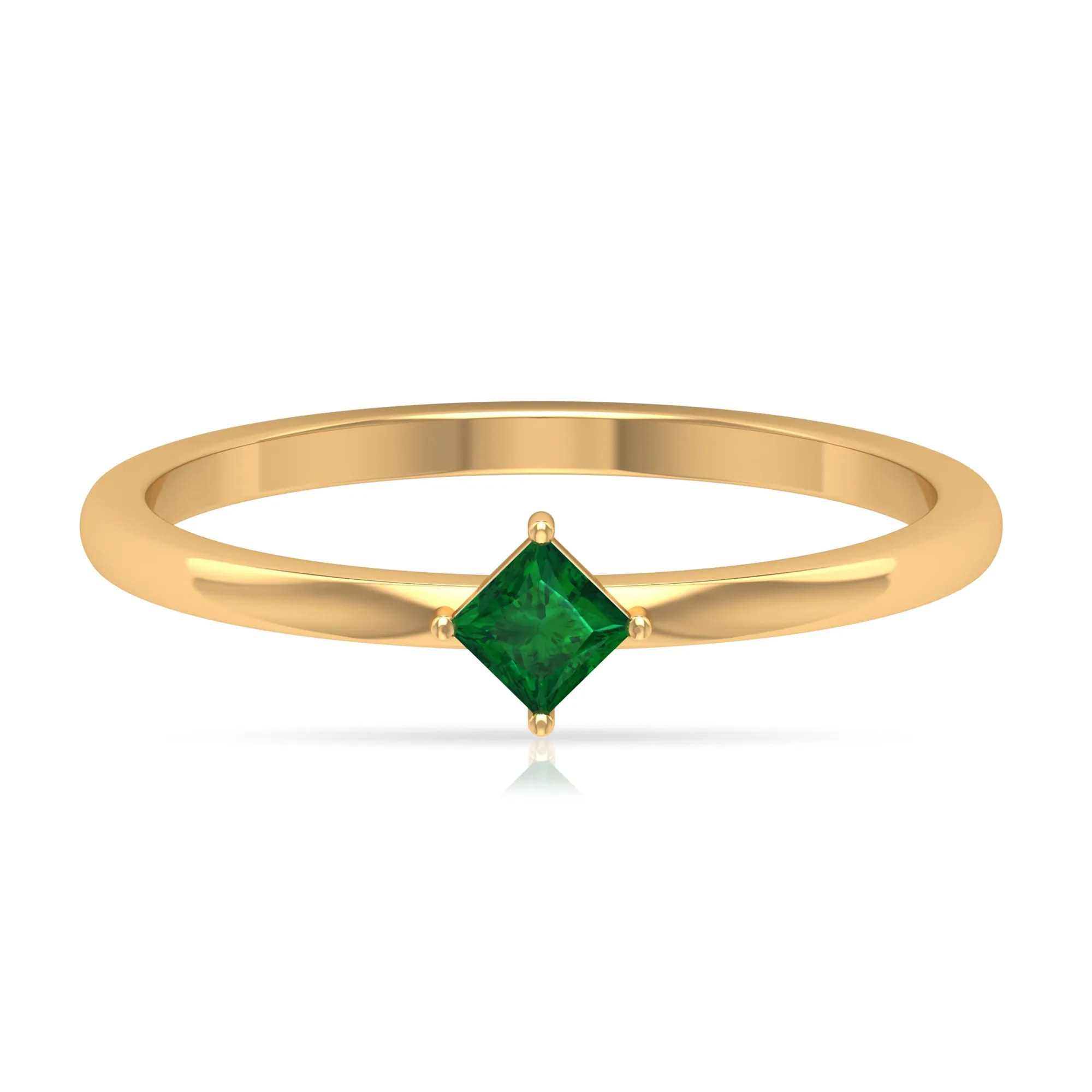 Princess Cut Solitaire Emerald Ring in 4 Prong Diagonal Setting
