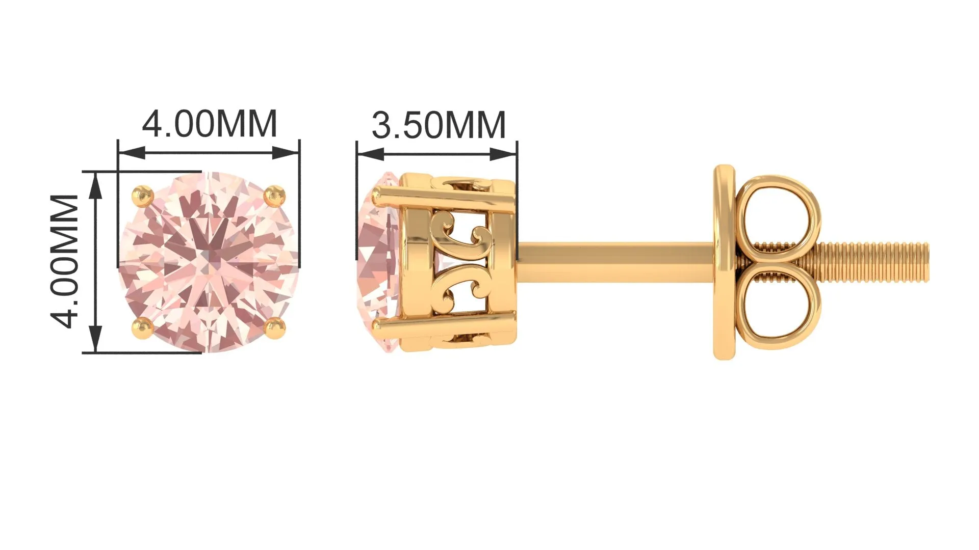 Prong Set Peach Morganite Solitaire Stud Earrings
