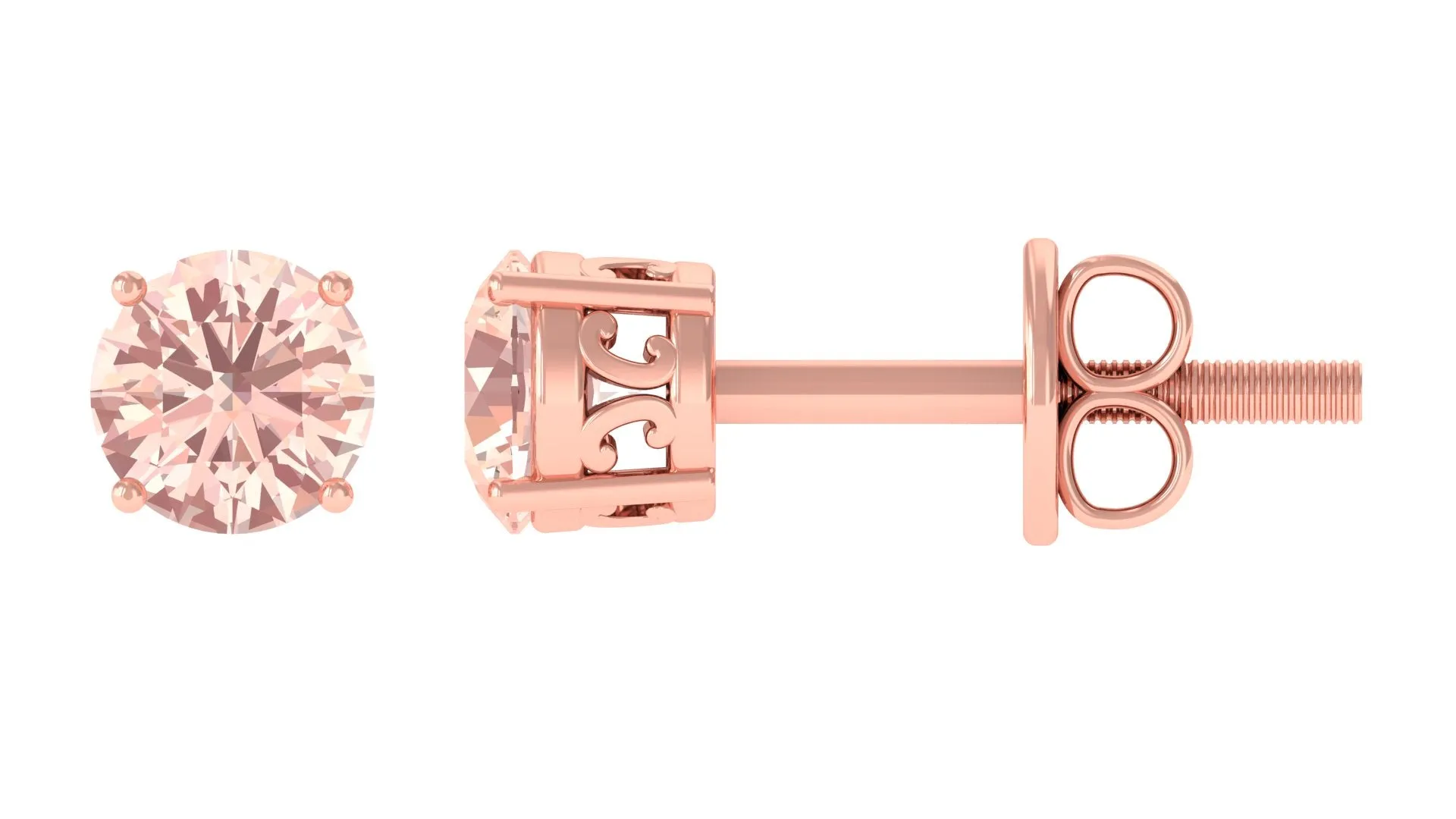 Prong Set Peach Morganite Solitaire Stud Earrings