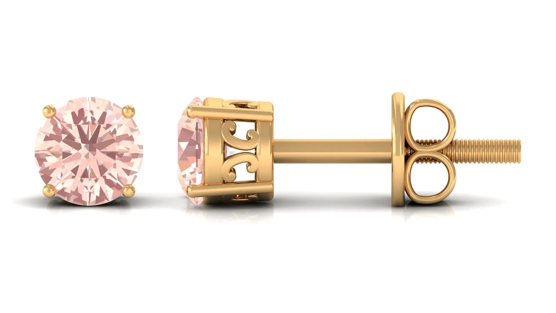 Prong Set Peach Morganite Solitaire Stud Earrings