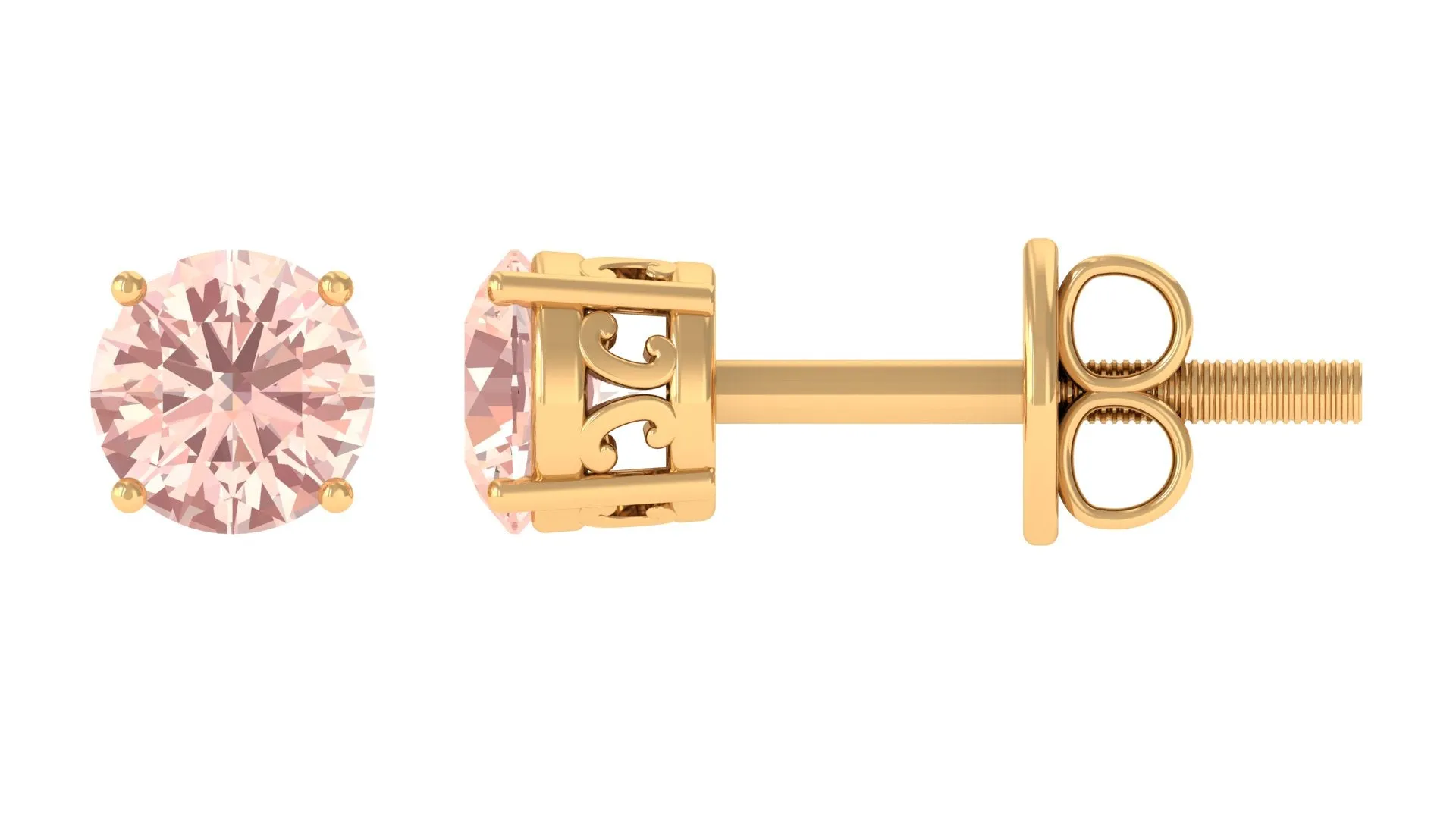Prong Set Peach Morganite Solitaire Stud Earrings