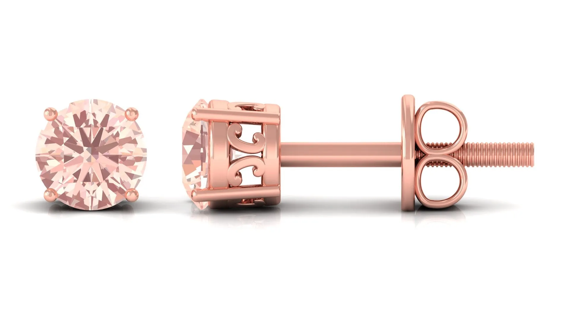 Prong Set Peach Morganite Solitaire Stud Earrings