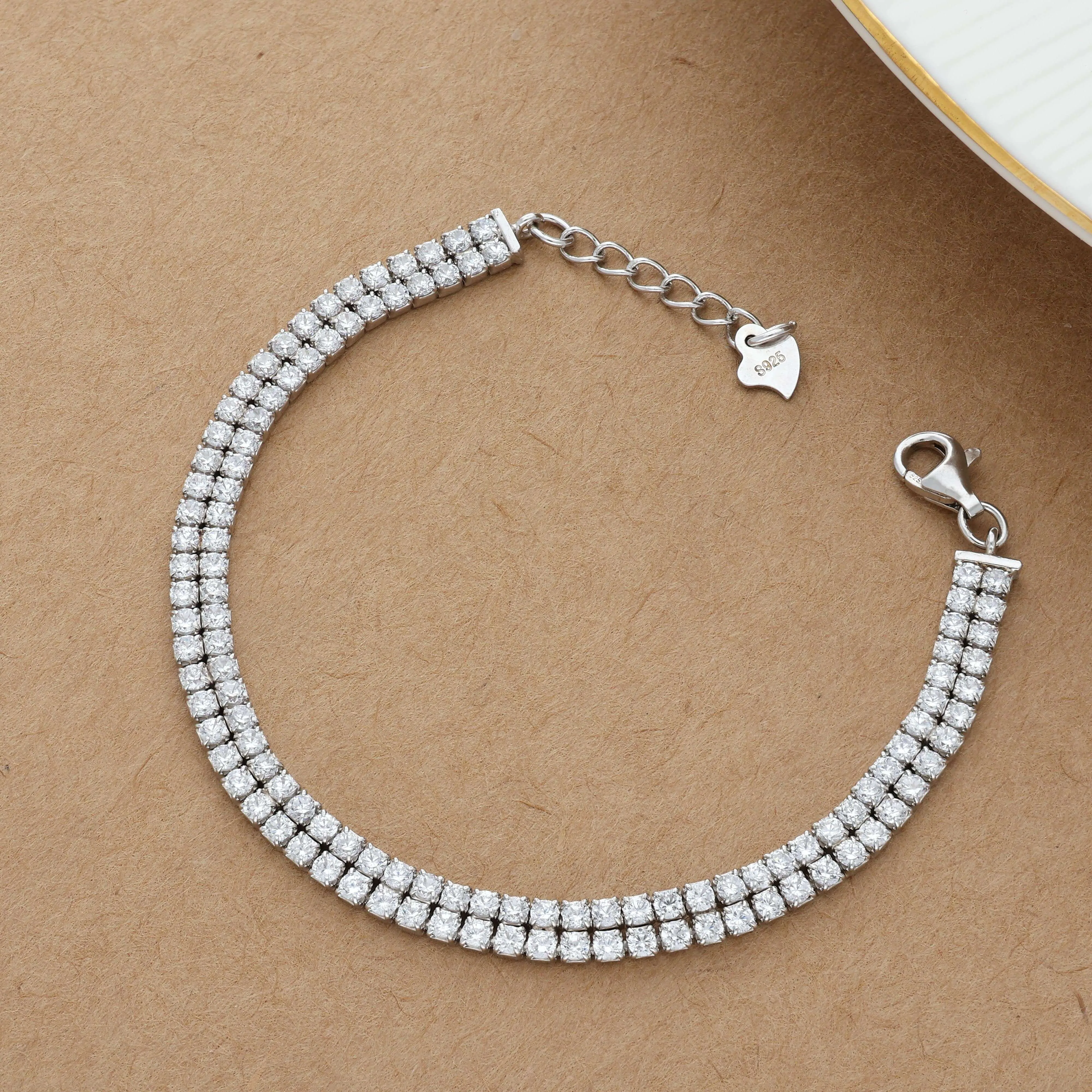 Radiant Double Layer Zircon Silver Bracelet