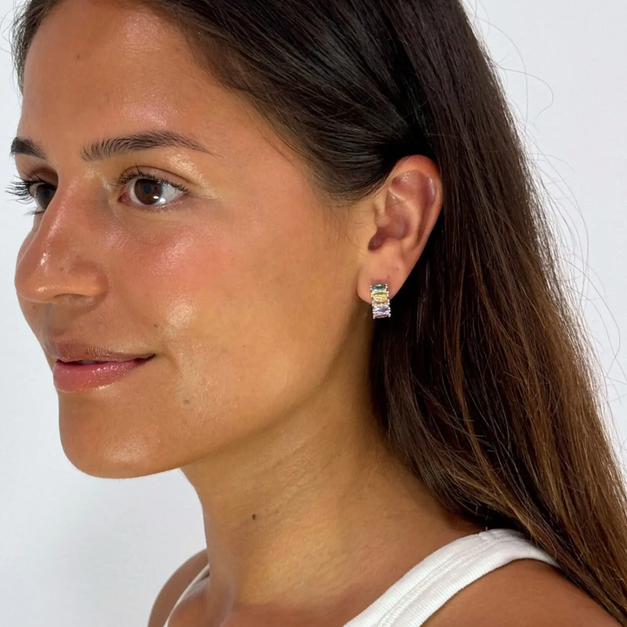 Rainbow silver hoops