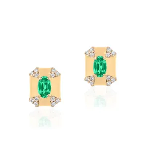 Rectangular Emerald Diamond Studs