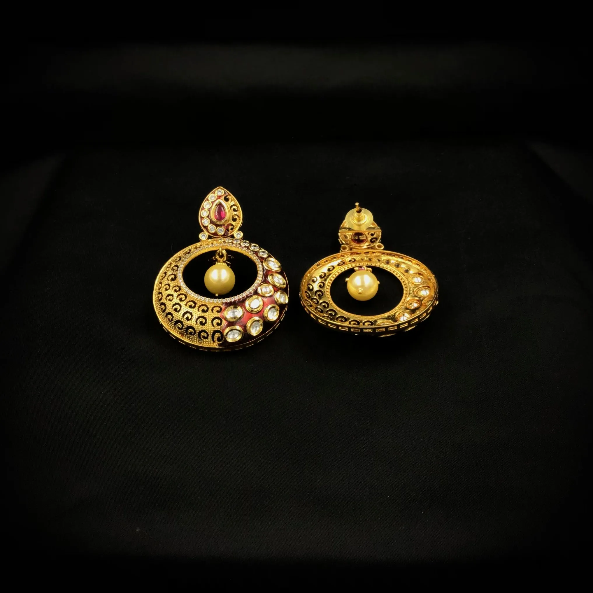 Red Kundan Chandbali 7421-0881