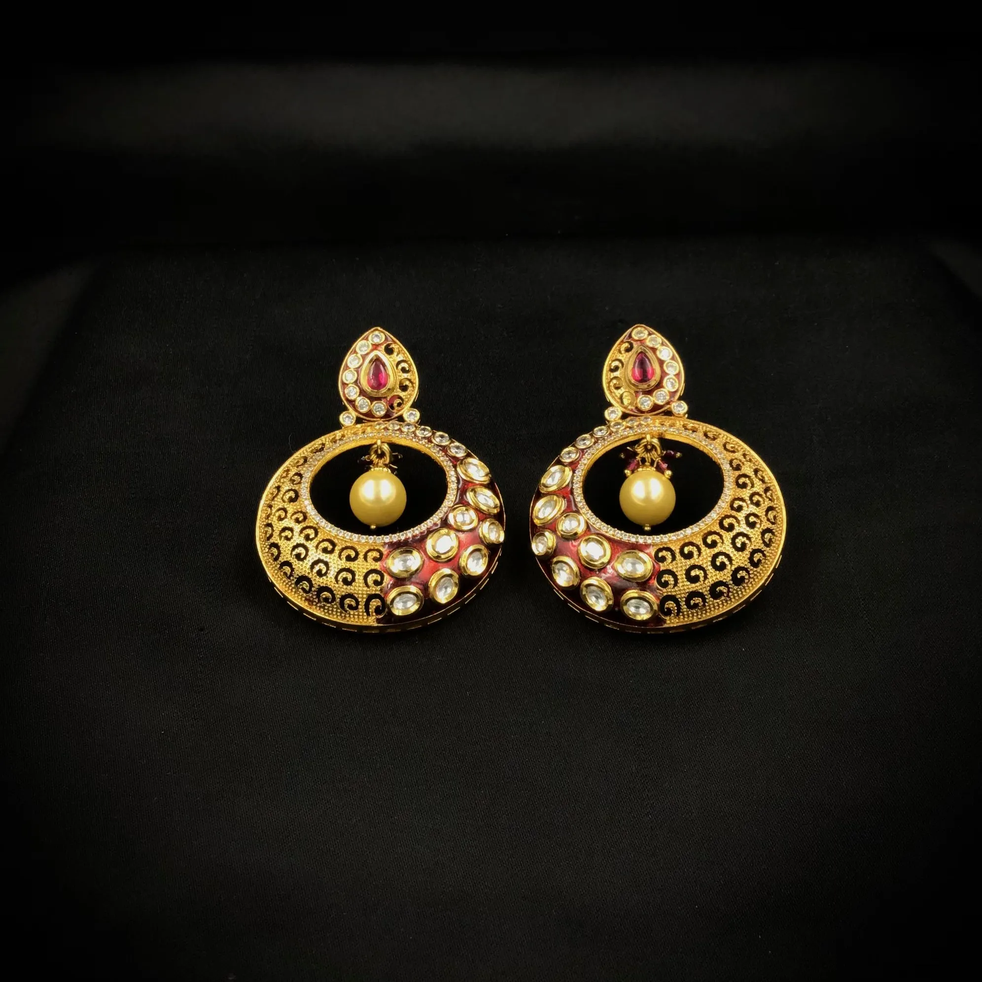 Red Kundan Chandbali 7421-0881