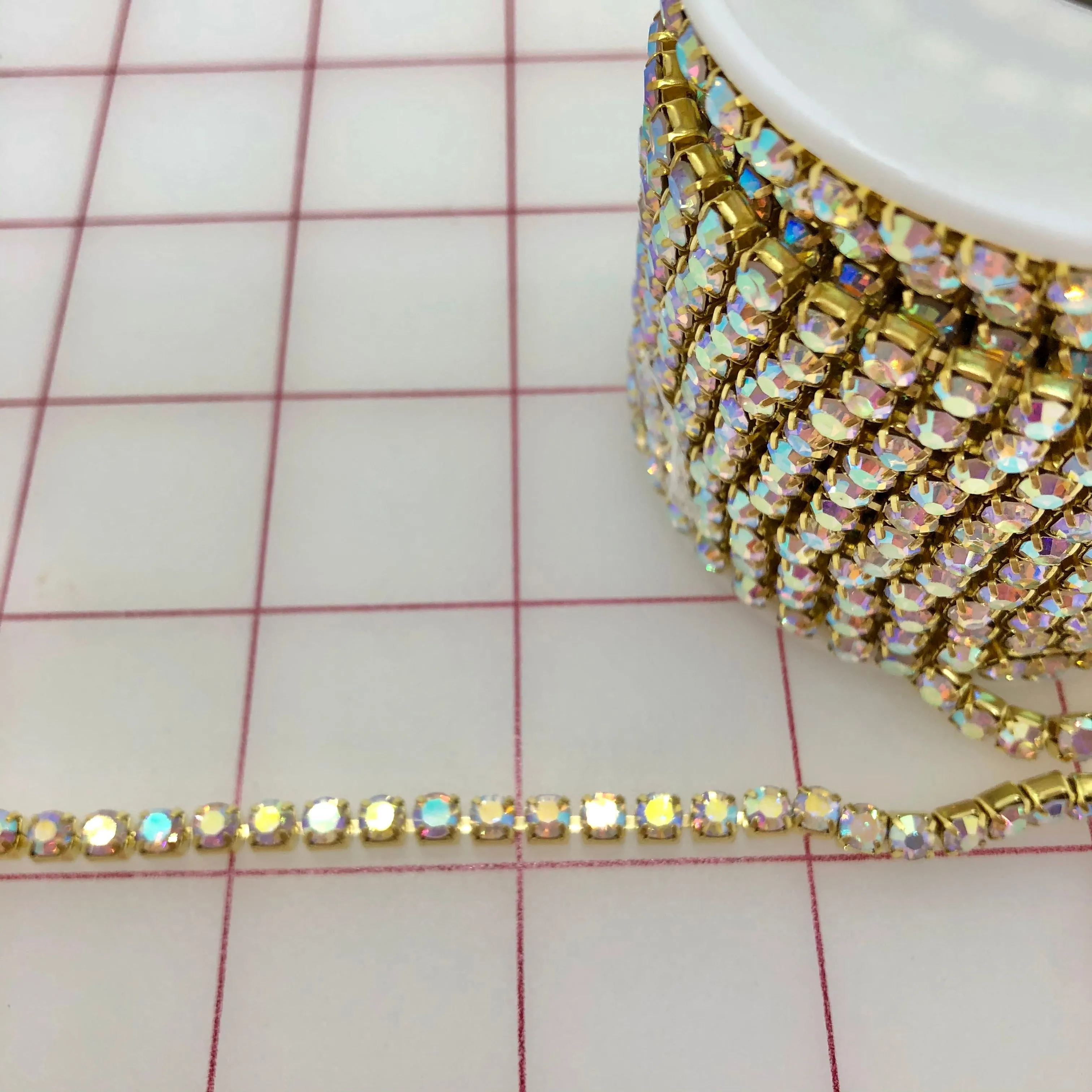 Rhinestone Trim - Cup Chain 18ss Crystal AB on Gold
