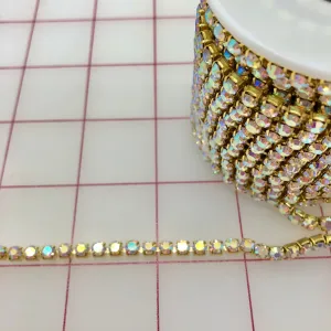 Rhinestone Trim - Cup Chain 18ss Crystal AB on Gold