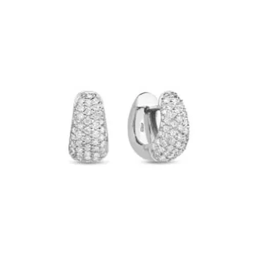 Roberto Coin Perfect Diamond Hoop 18k White Gold Pave Diamond Huggie Earrings