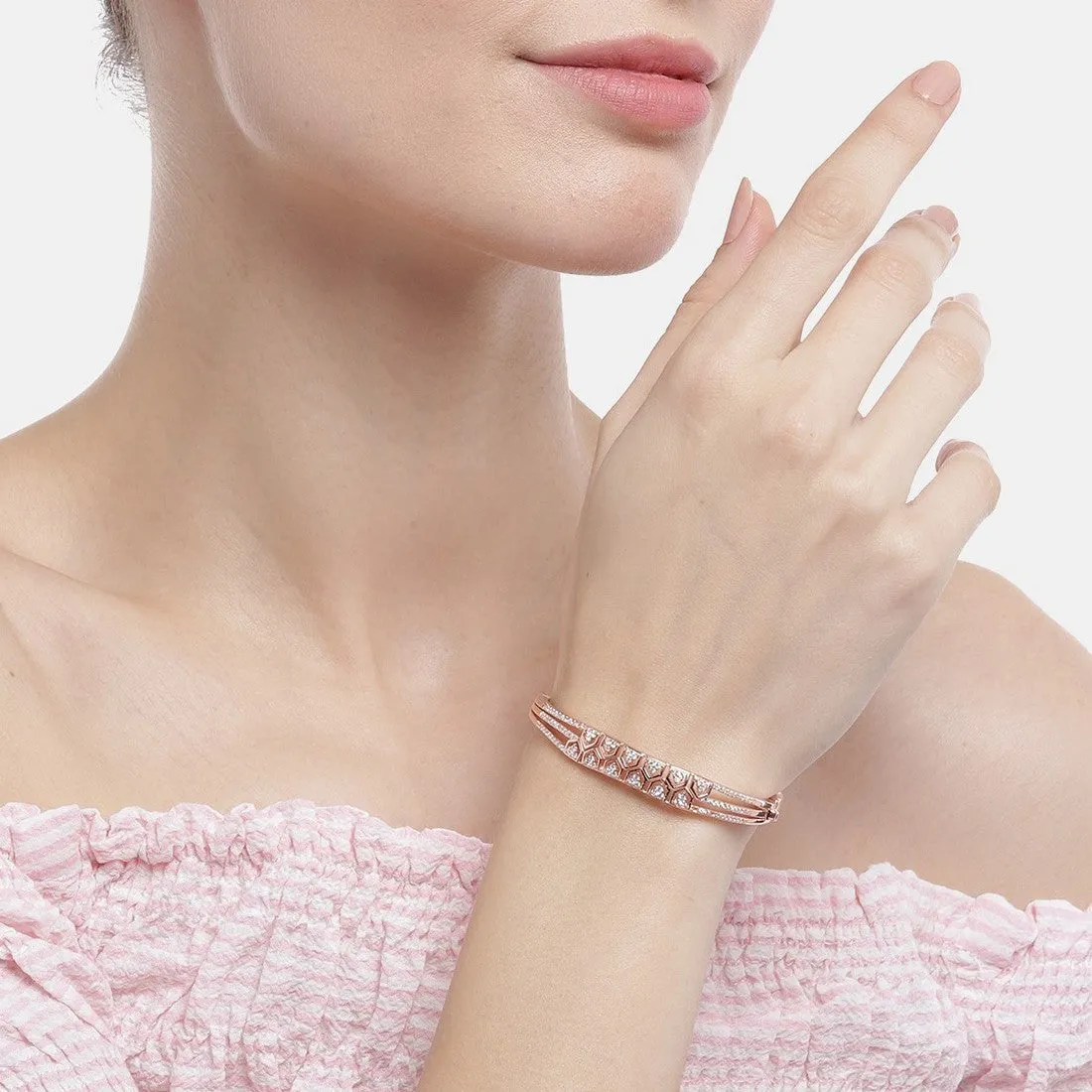 Rose Gold Plated CZ-Studded 925 Sterling Silver Bracelet