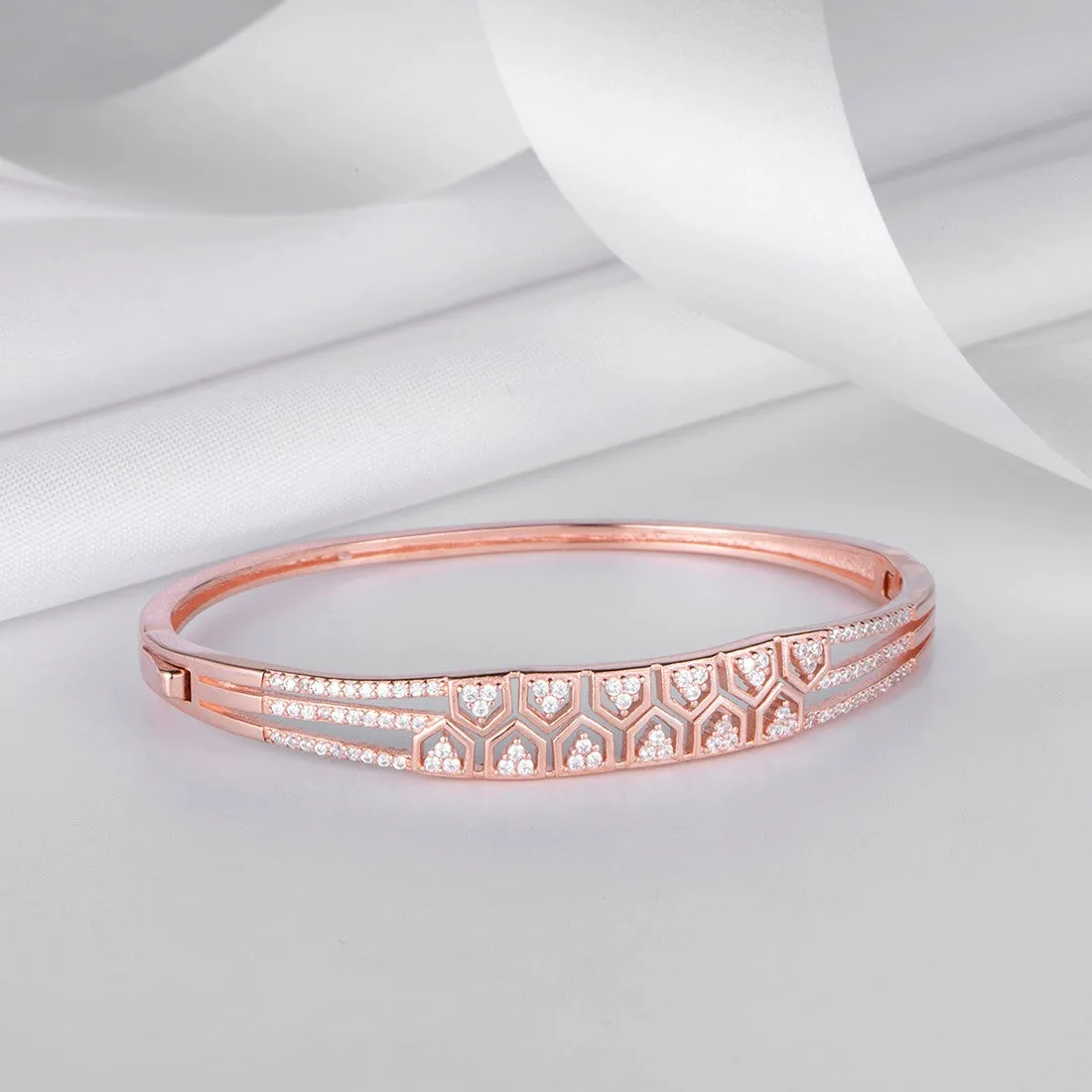 Rose Gold Plated CZ-Studded 925 Sterling Silver Bracelet
