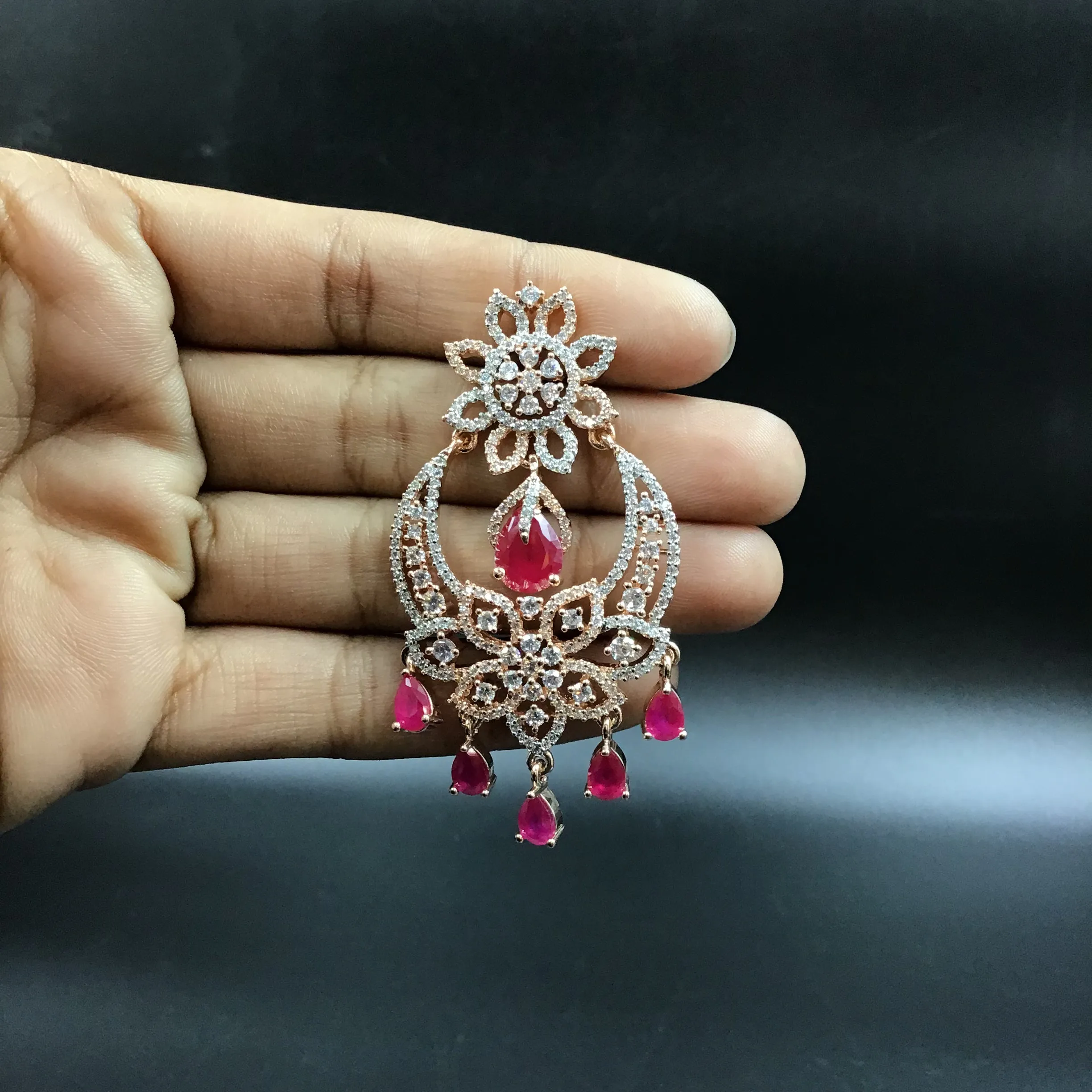 Rose Gold Plated Ruby Zircon/AD Chandbali 18386-5568