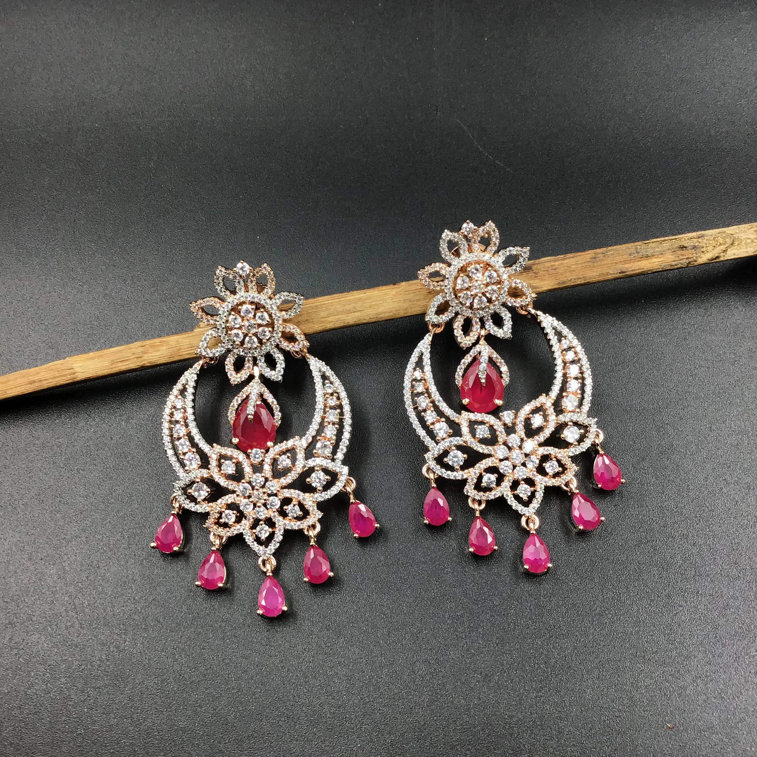 Rose Gold Plated Ruby Zircon/AD Chandbali 18386-5568