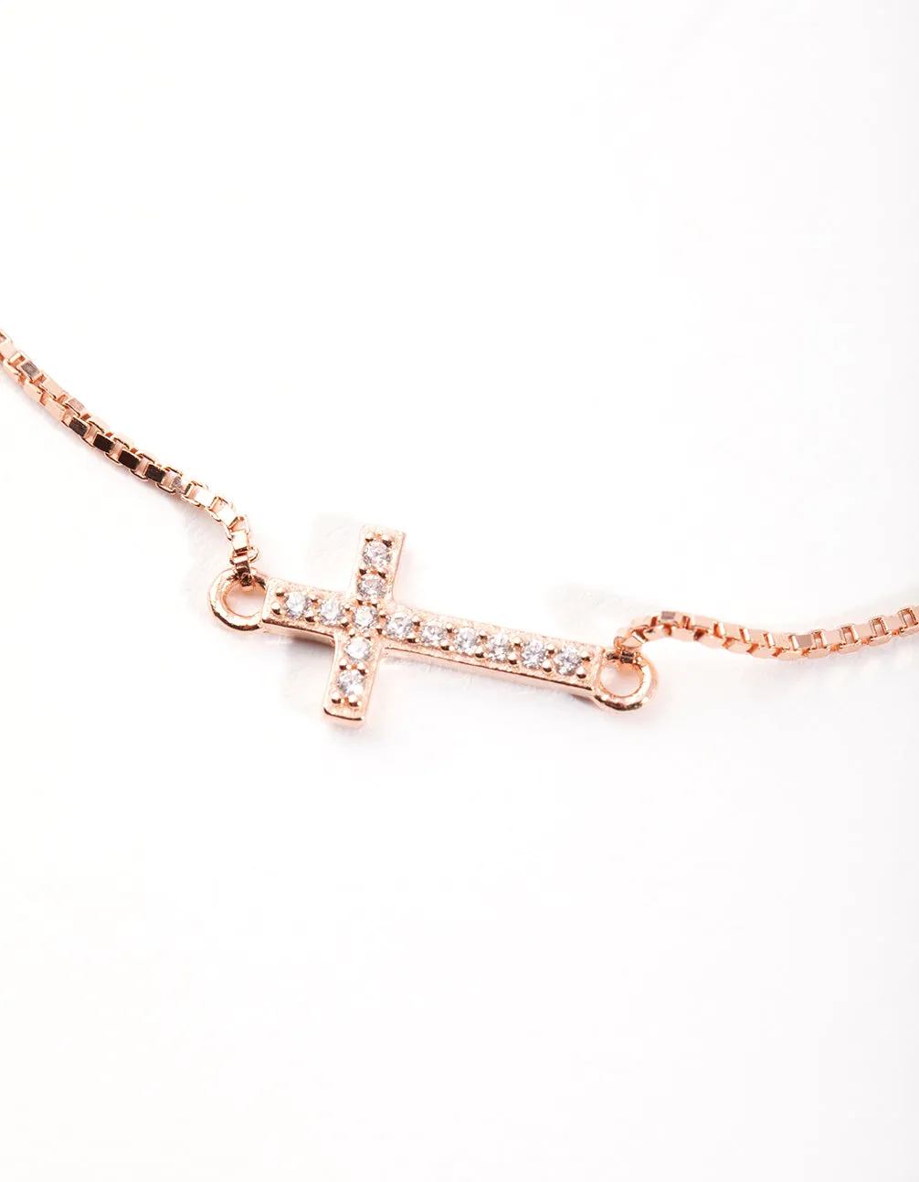 Rose Gold Plated Sterling Silver Cubic Zirconia Cross Toggle Bracelet