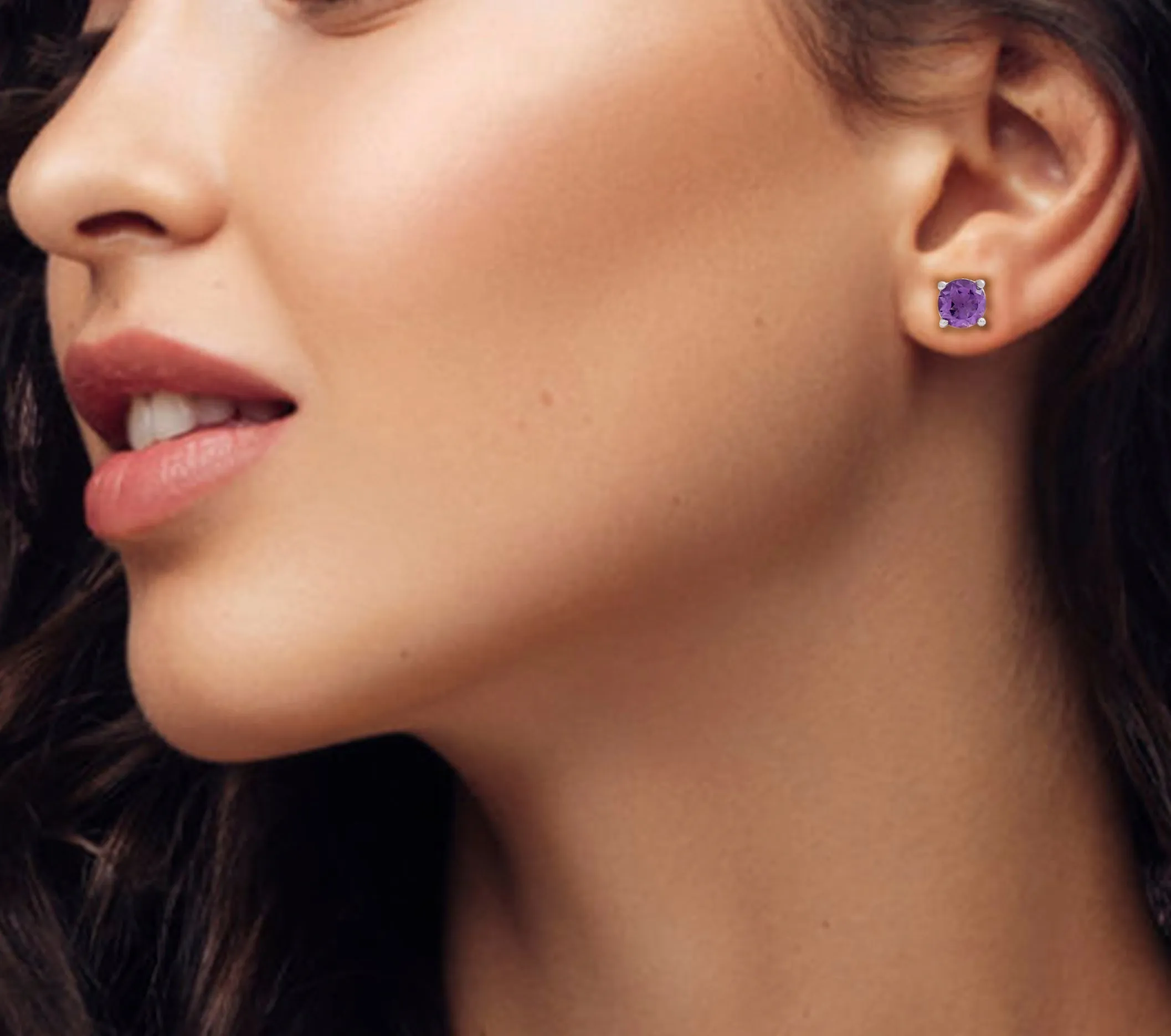 Round Amethyst Studs Earrings