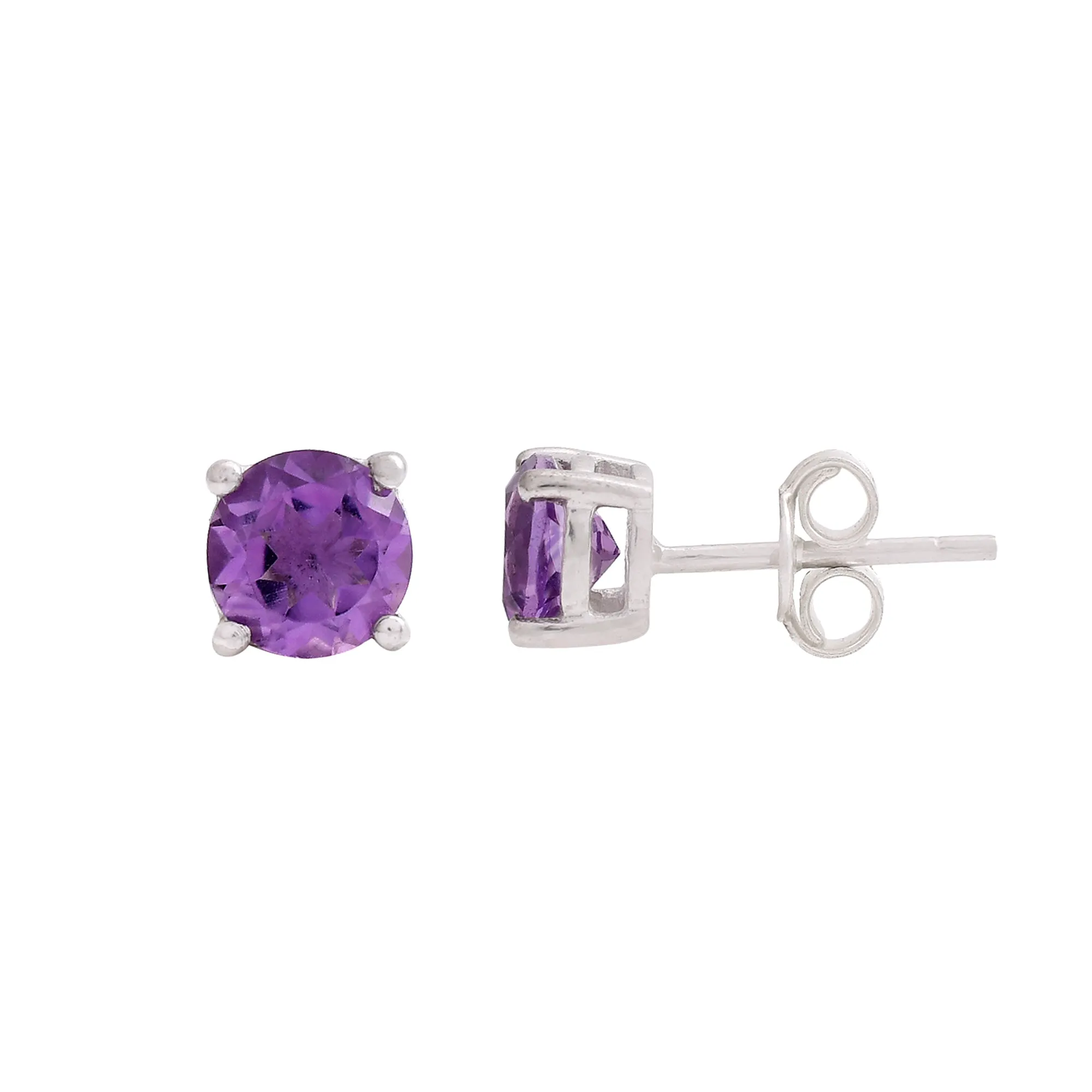 Round Amethyst Studs Earrings