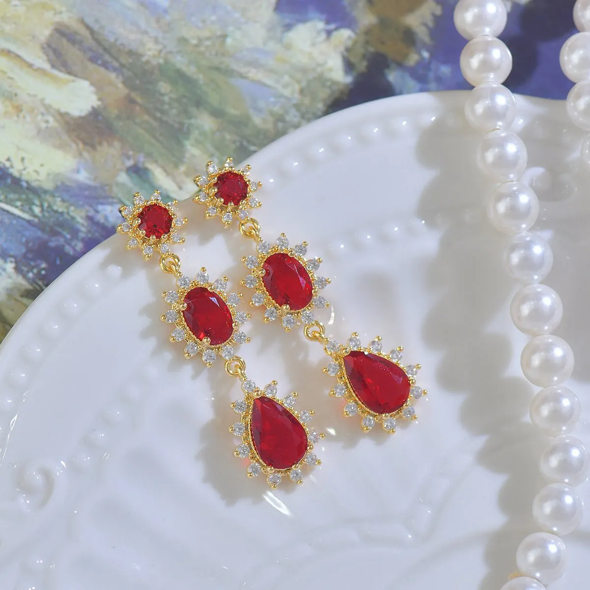Ruby Baroque Drop Earrings - Rosa