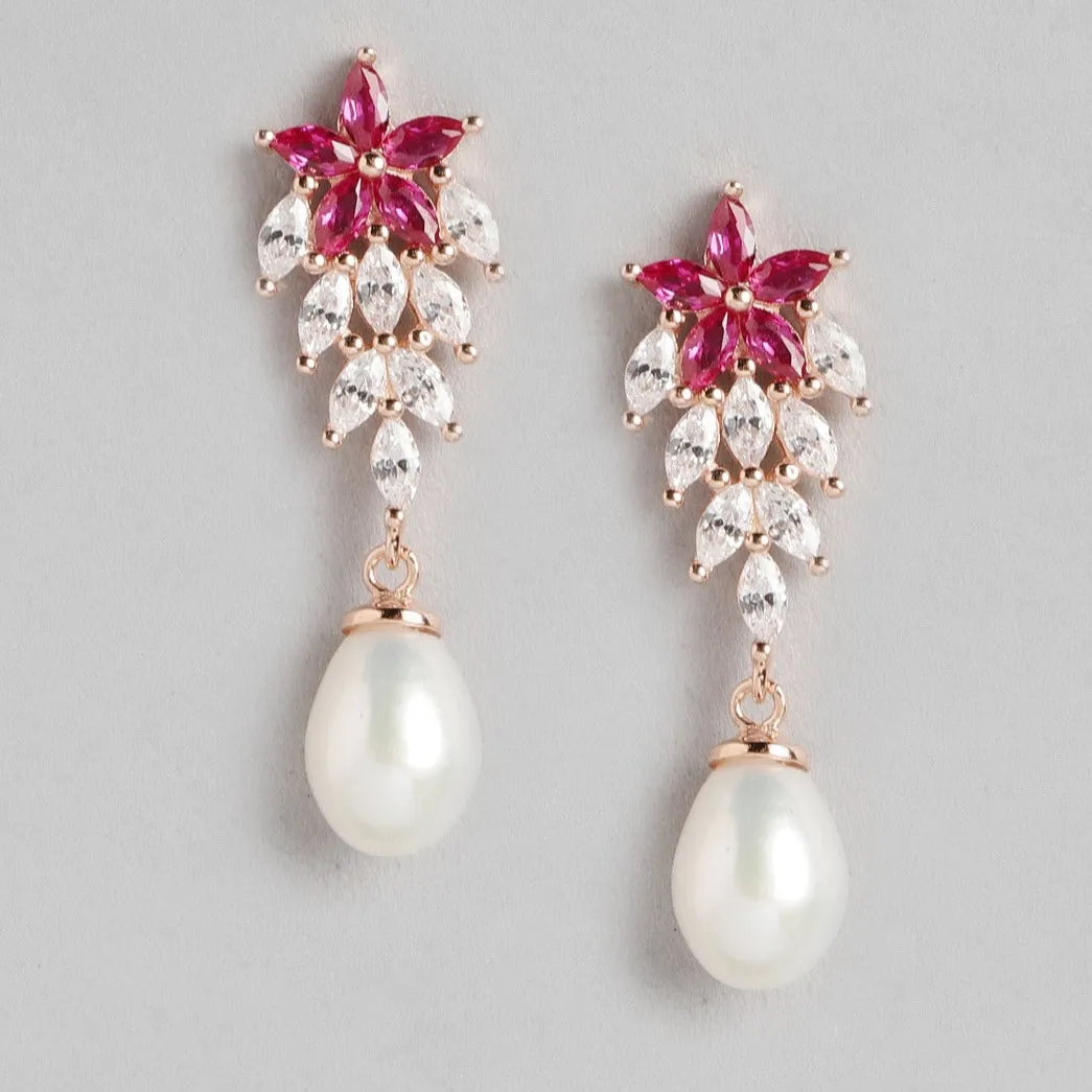 Ruby Pearl Drop 925 Sterling Silver Earrings