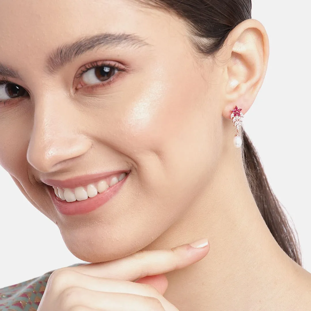 Ruby Pearl Drop 925 Sterling Silver Earrings