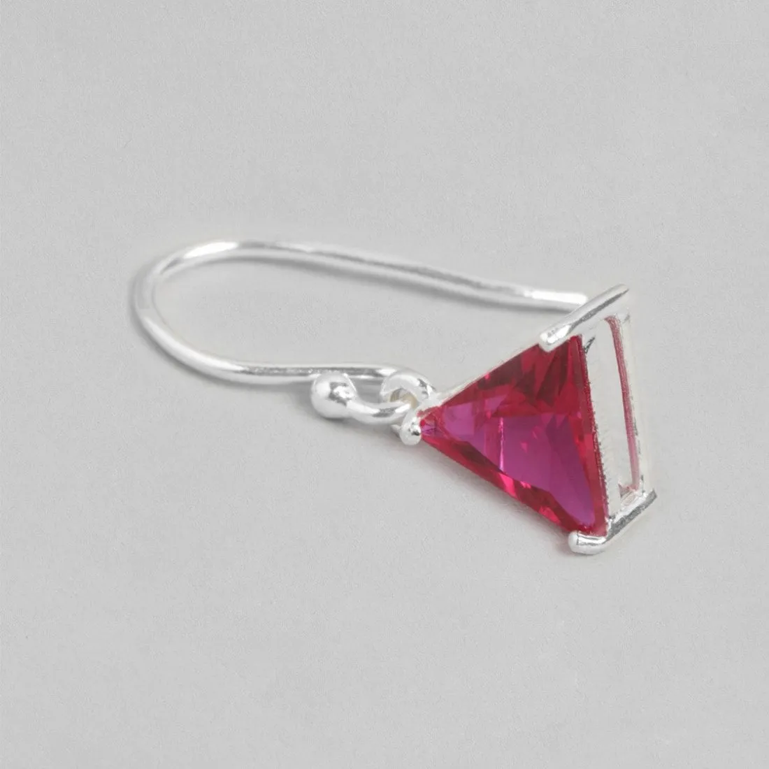 Ruby Radiance Rhodium Plated Red CZ 925 Sterling Silver Triangle Earrings